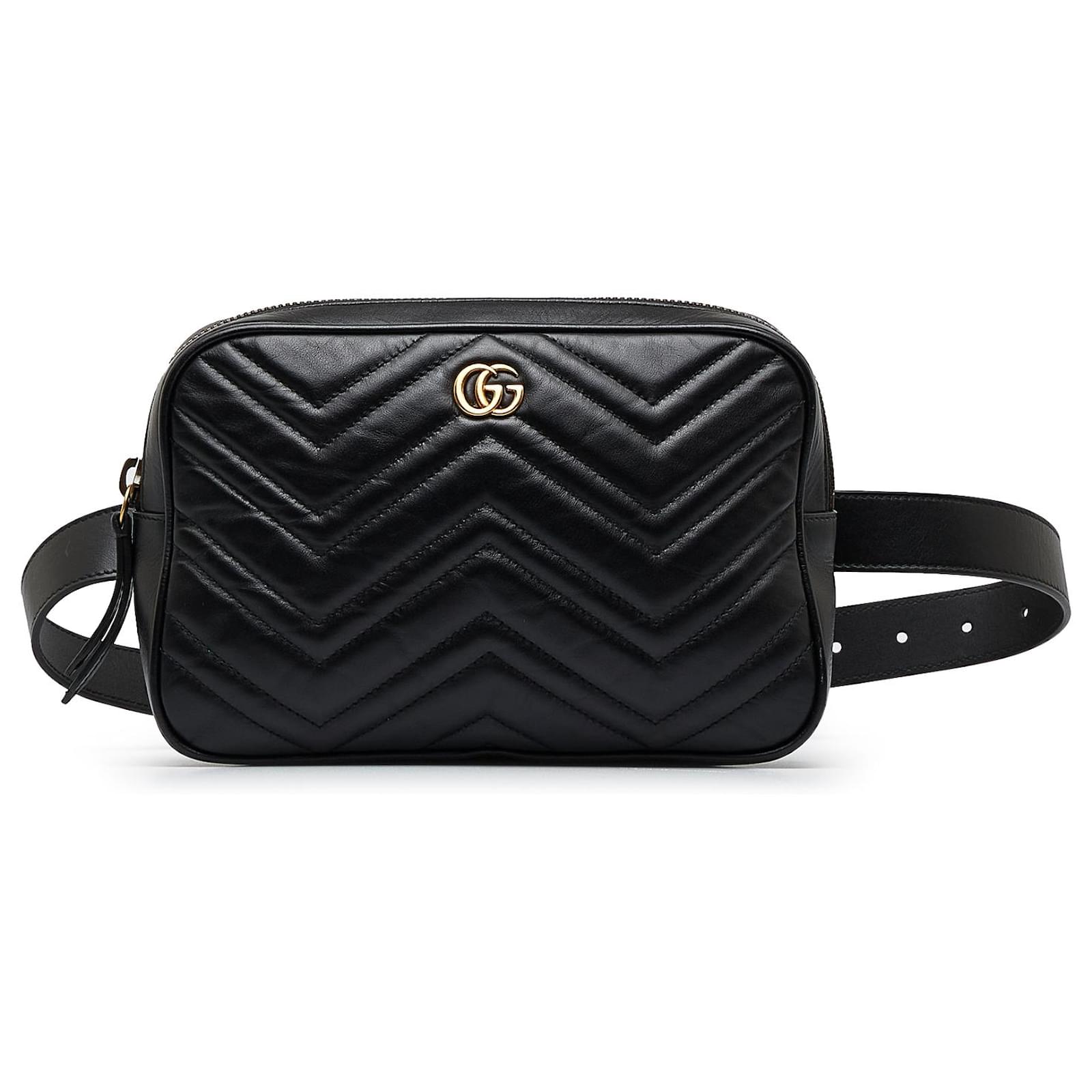 Gucci Black GG Marmont Square Belt Bag Leather Pony-style ref.950317 - Closet
