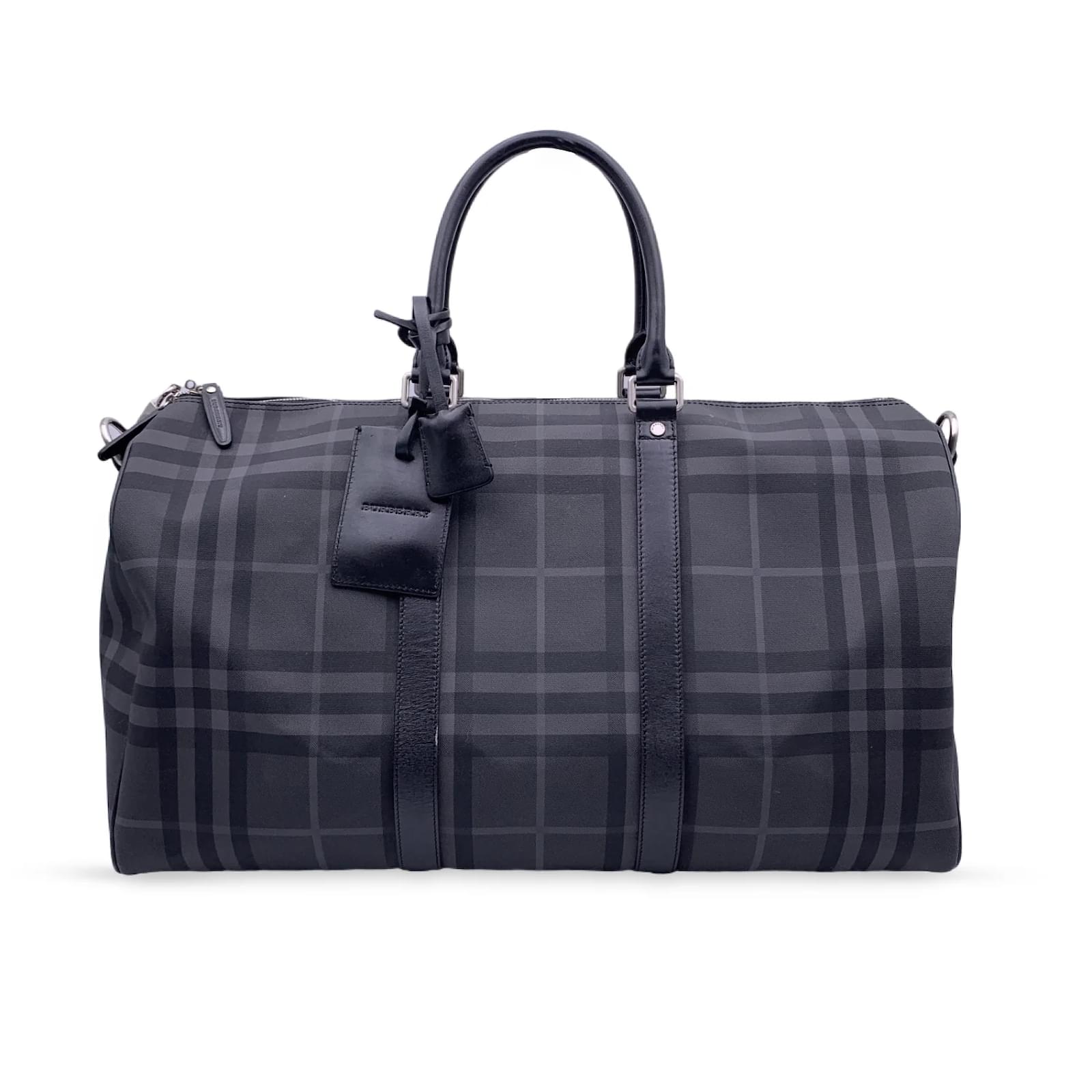 BURBERRY Boston Leather-Trimmed Checked Coated-Canvas Duffle Bag for Men