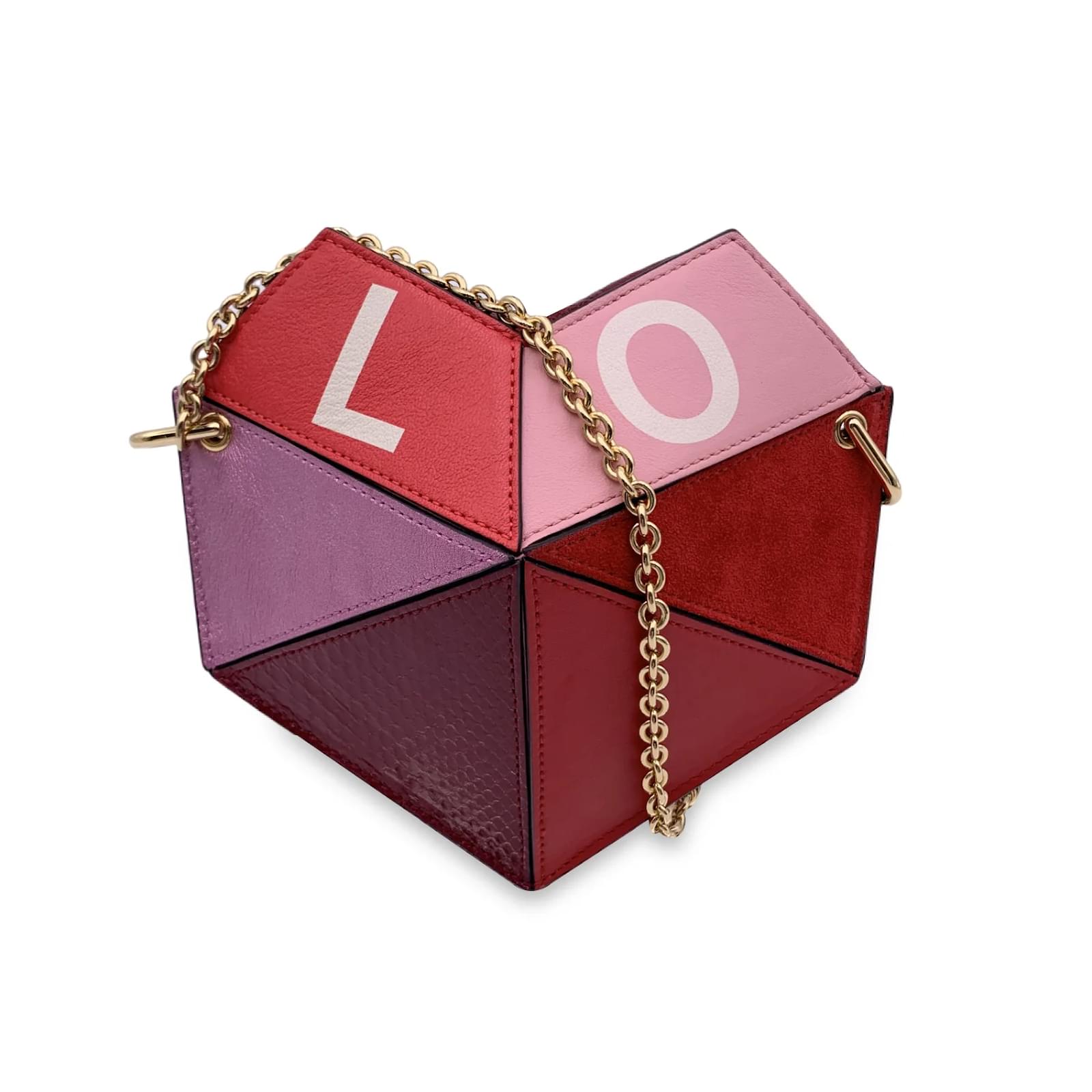 Red Heart Mini Bag Gold Chain Crossbody Shoulder Purse Valentine Leather  Clutch