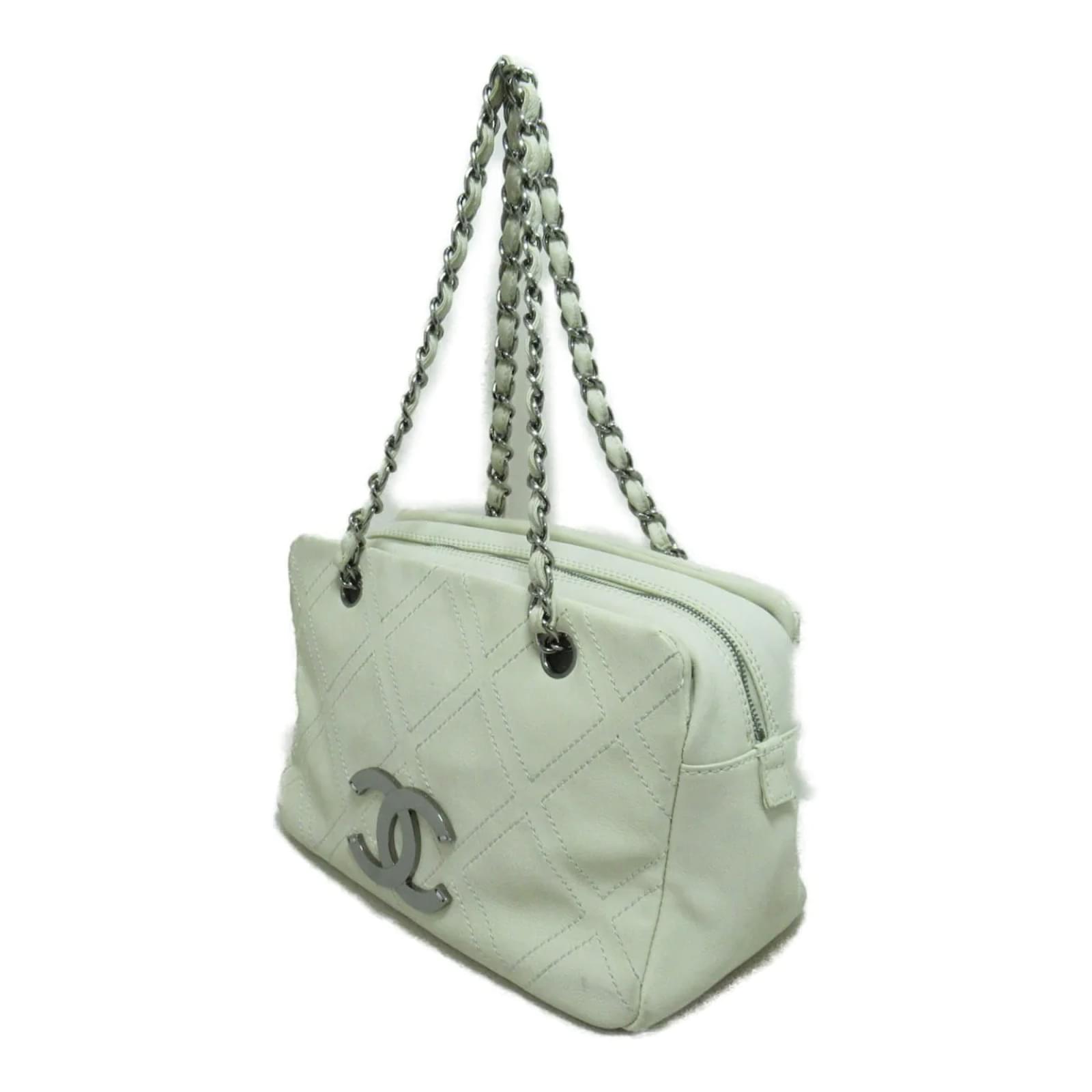 Chanel CC Diamond Stitch Shoulder Bag White Leather Pony-style