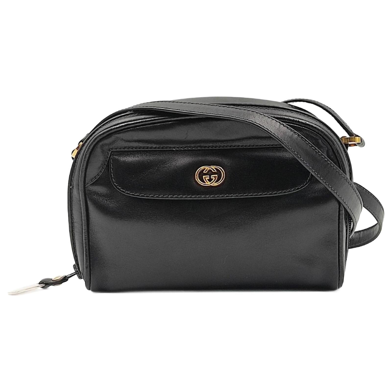 Gucci Vintage Leather Flap Shoulder Bag Black