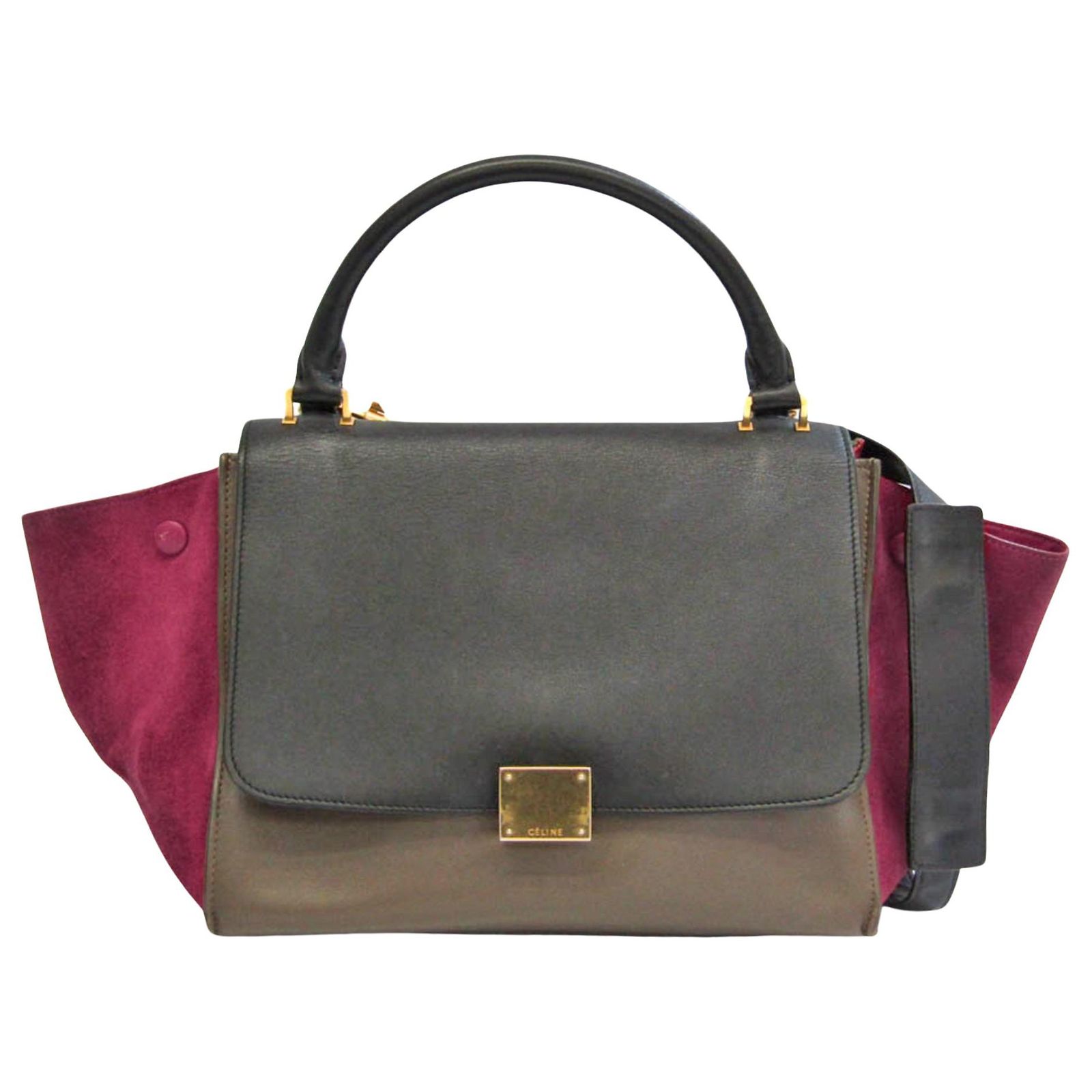 Sac Céline Trapèze Nano - Cuir Bordeaux, Occasion, Porté épaule, Doublure Cuir