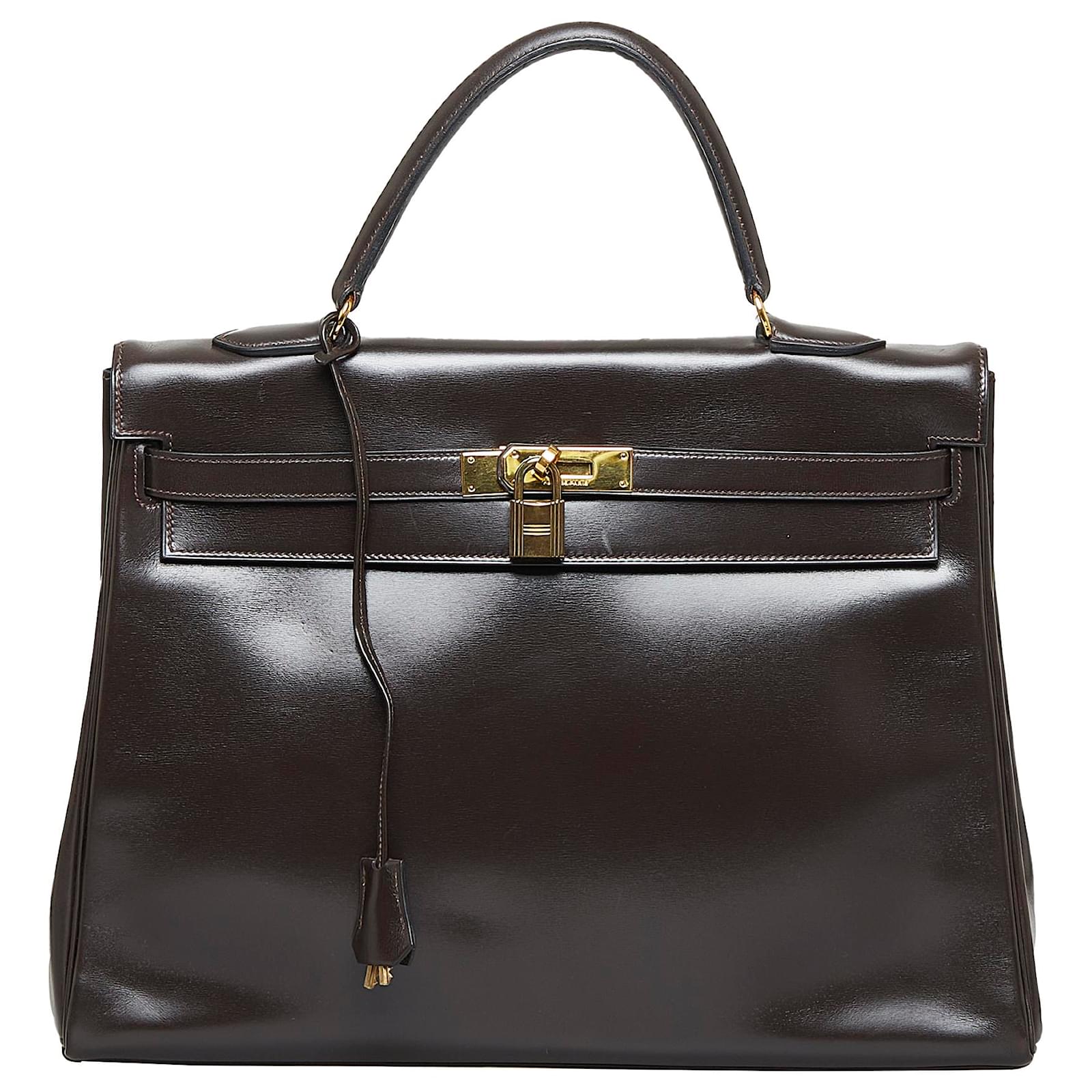 HERMES Kelly 32 Dark Brown Box Calf Leather Gold Hardware