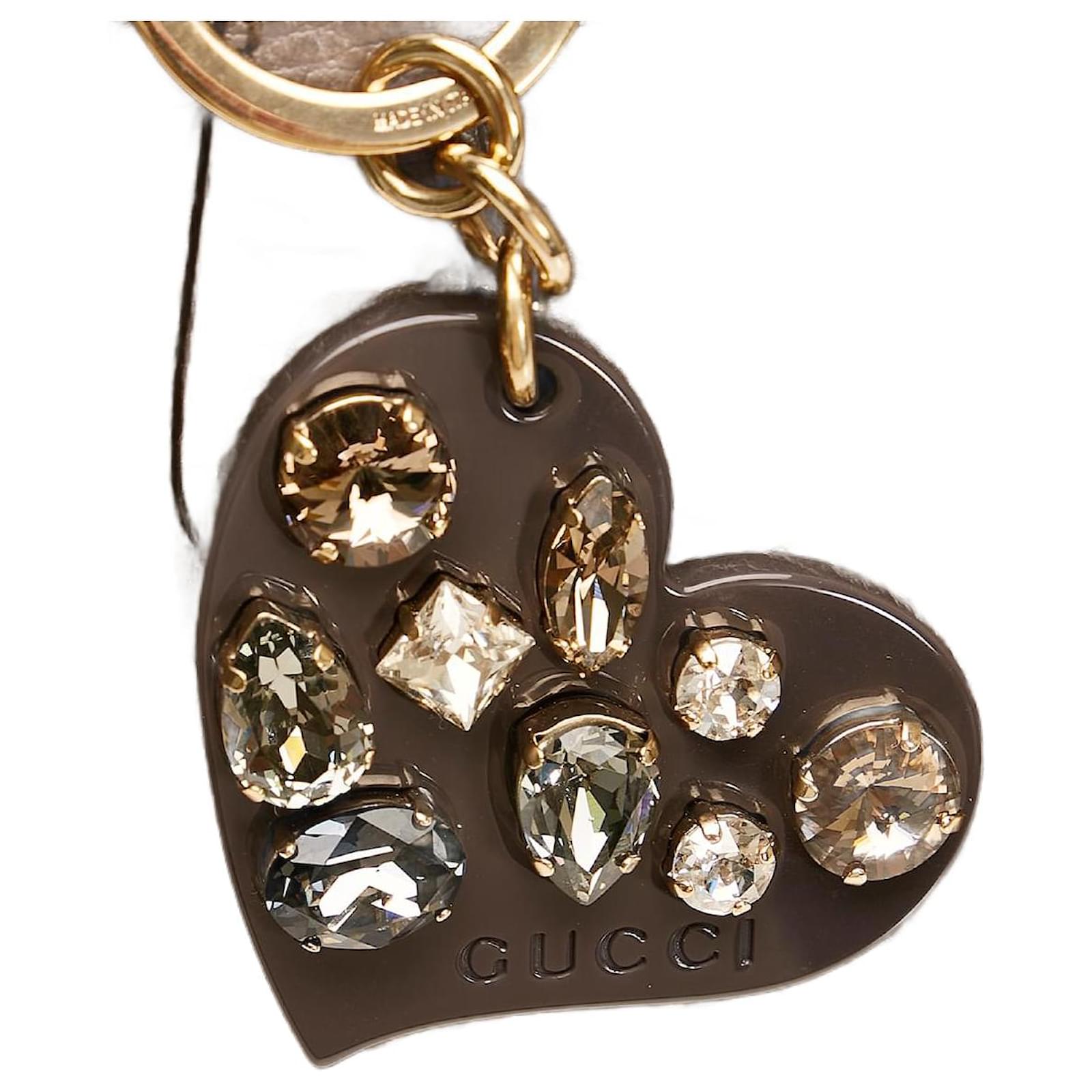 Gucci Brown Crystal Embellished Heart Key Chain Plastic ref