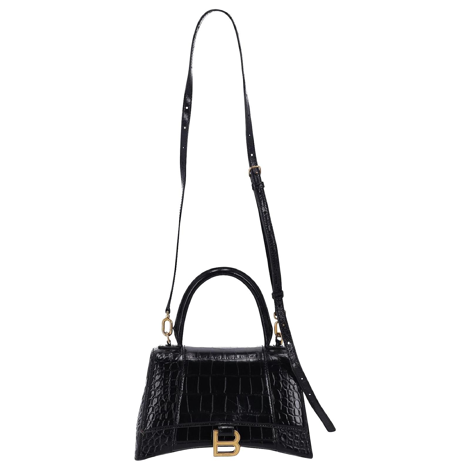 Balenciaga S Hourglass Top-Handle Bag in Black calf leather Leather ...