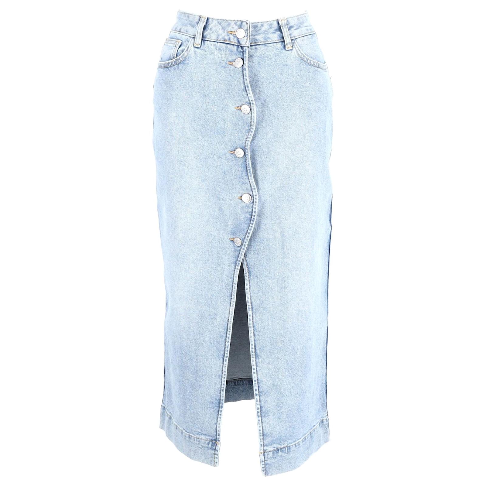 Denim Buttoned Slit Skirt main image 1