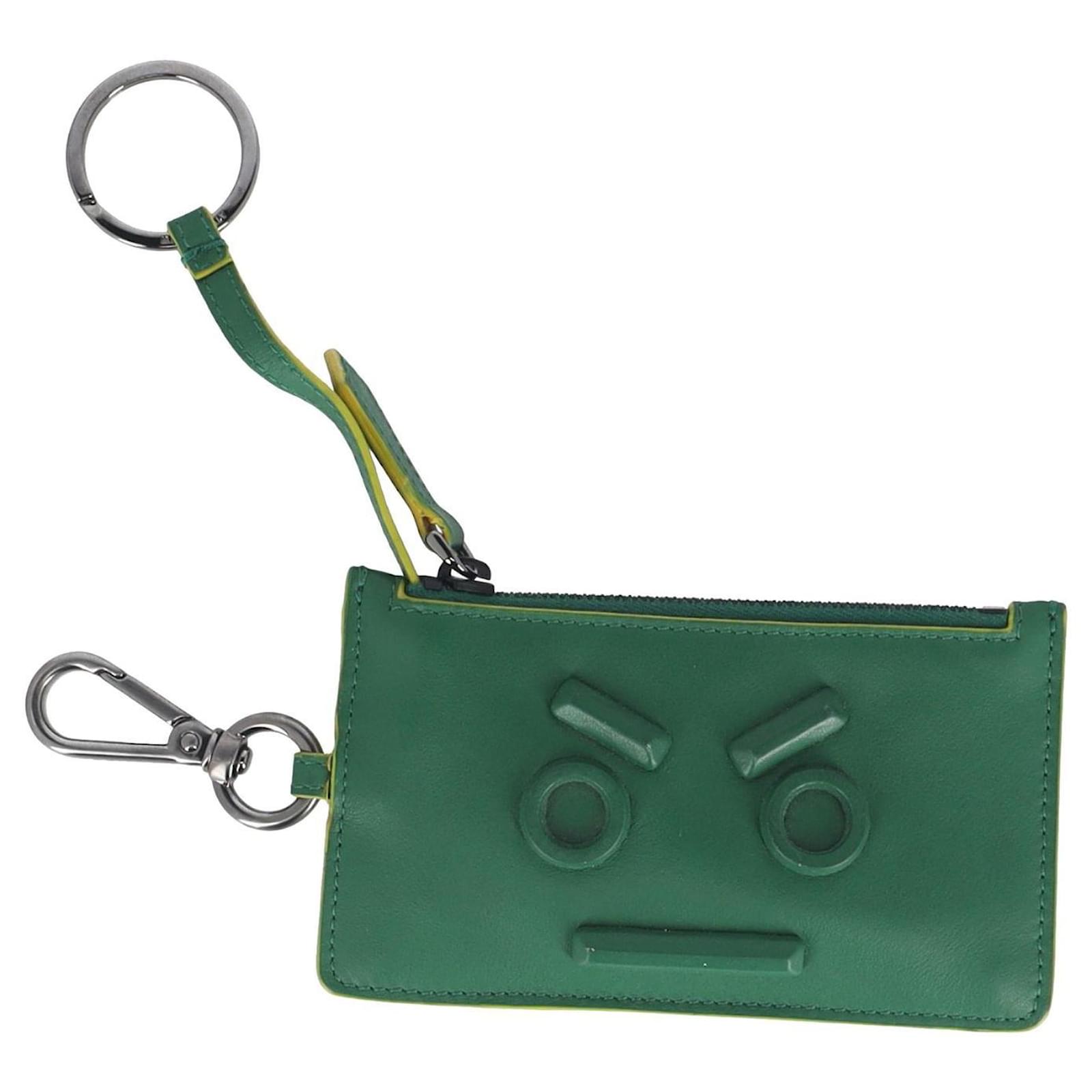 Fendi Robot Face Zip Card Holder in Green Leather