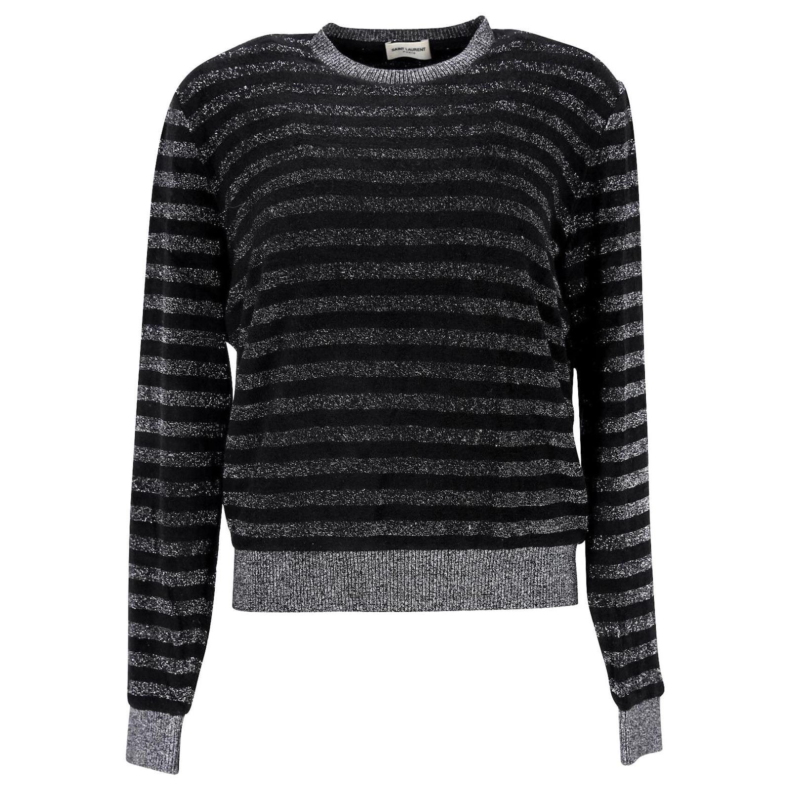Pull Saint Laurent Rayé en Lurex Noir et Argent Viscose Fibre de