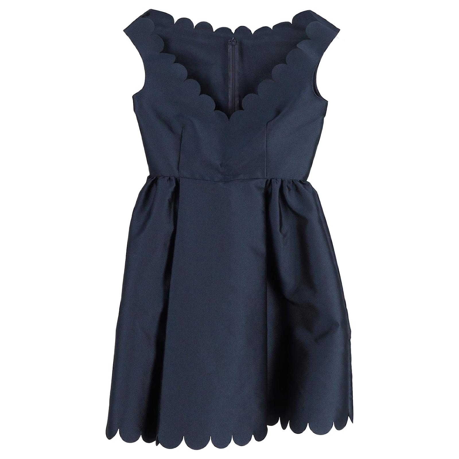 RED Valentino Garavani Sleeveless Scalloped V-Neck Mini Dress in Navy Blue  Polyester ref.JC952049 (Sold) - Joli Closet