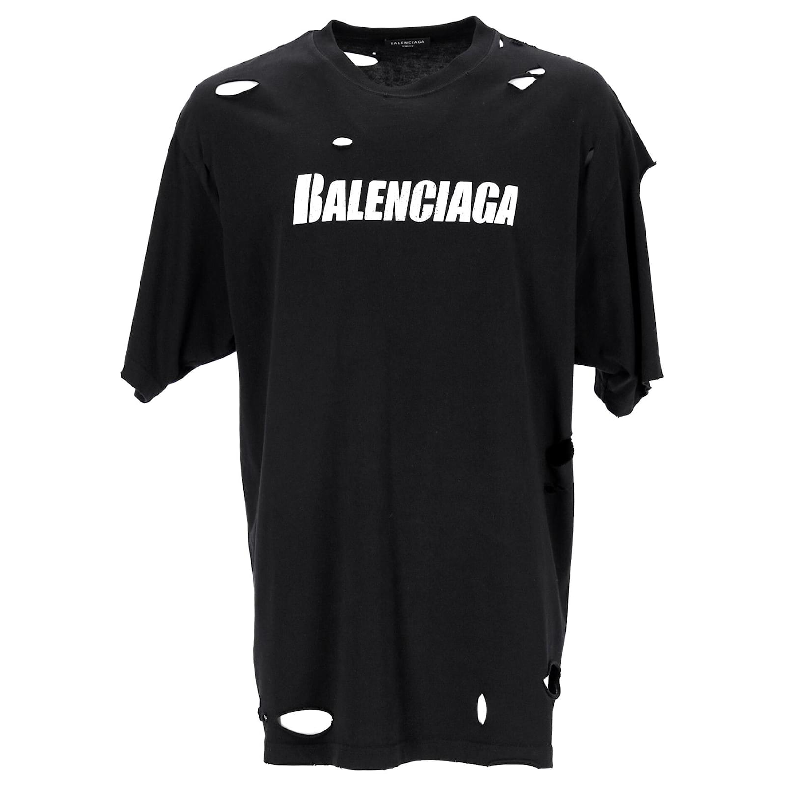 Balenciaga Caps Destroyed Flasizeround T-Shirt in Black Cotton ref