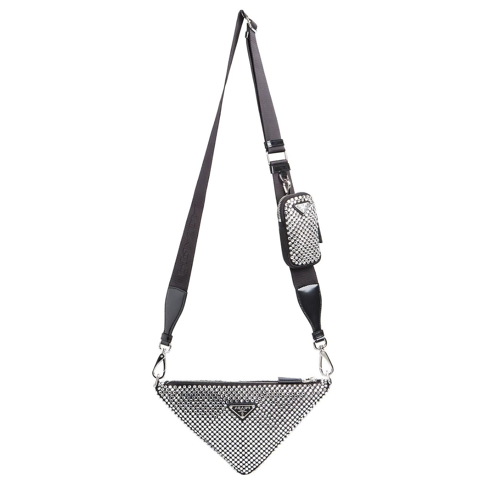 Prada crystal embellished triangle bag Black Satin ref.952206 - Joli Closet