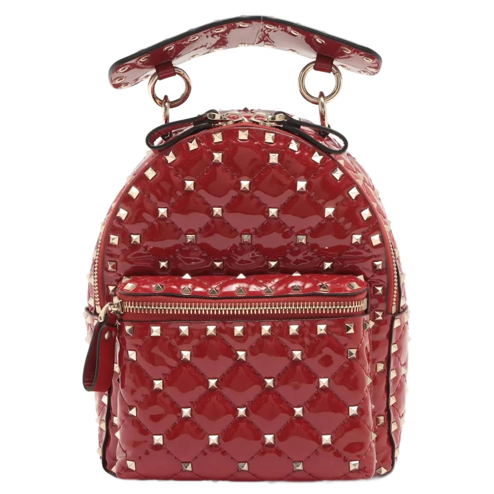 Valentino Garavani Rockstud Mini Backpack in Red Patent Leather