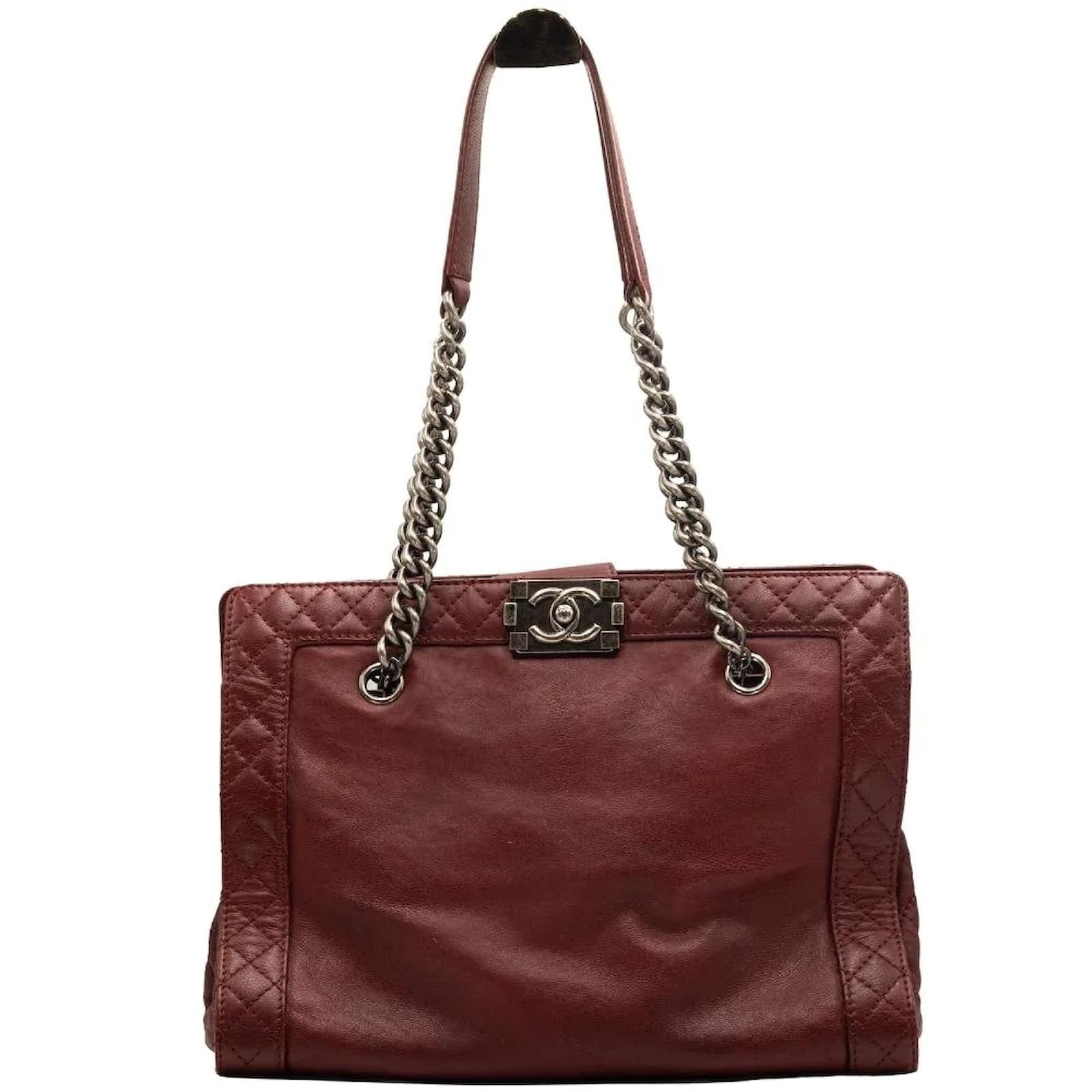 Handbags Chanel Boy Reverso Shopping Tote Burgundy Calfskin