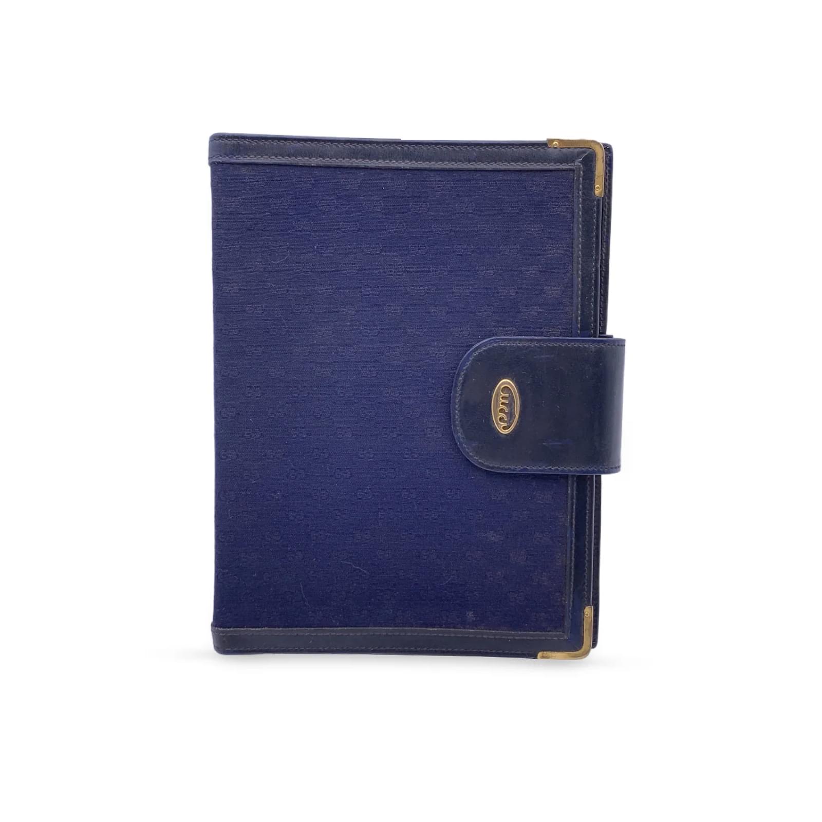 Gucci Vintage Blue Monogram Canvas 4 Ring Agenda Cover Cloth ref