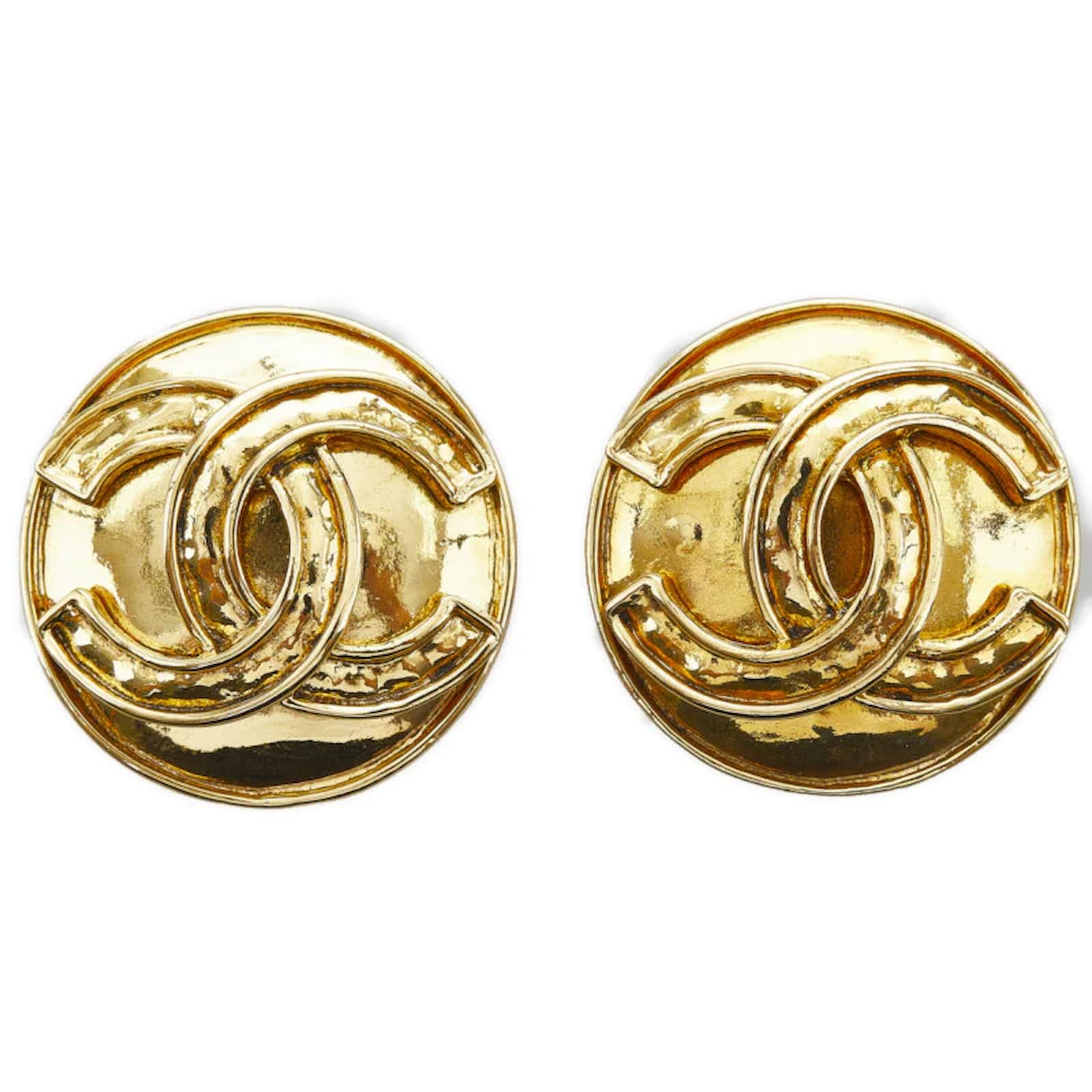 Pre-Owned CHANEL 94P Vintage Round Coco Earrings Gold Border Logo