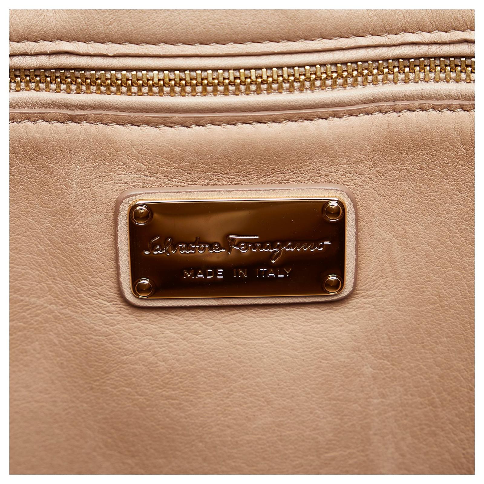 Salvatore Ferragamo Ferragamo Brown Gancini Sofia Beige Leather