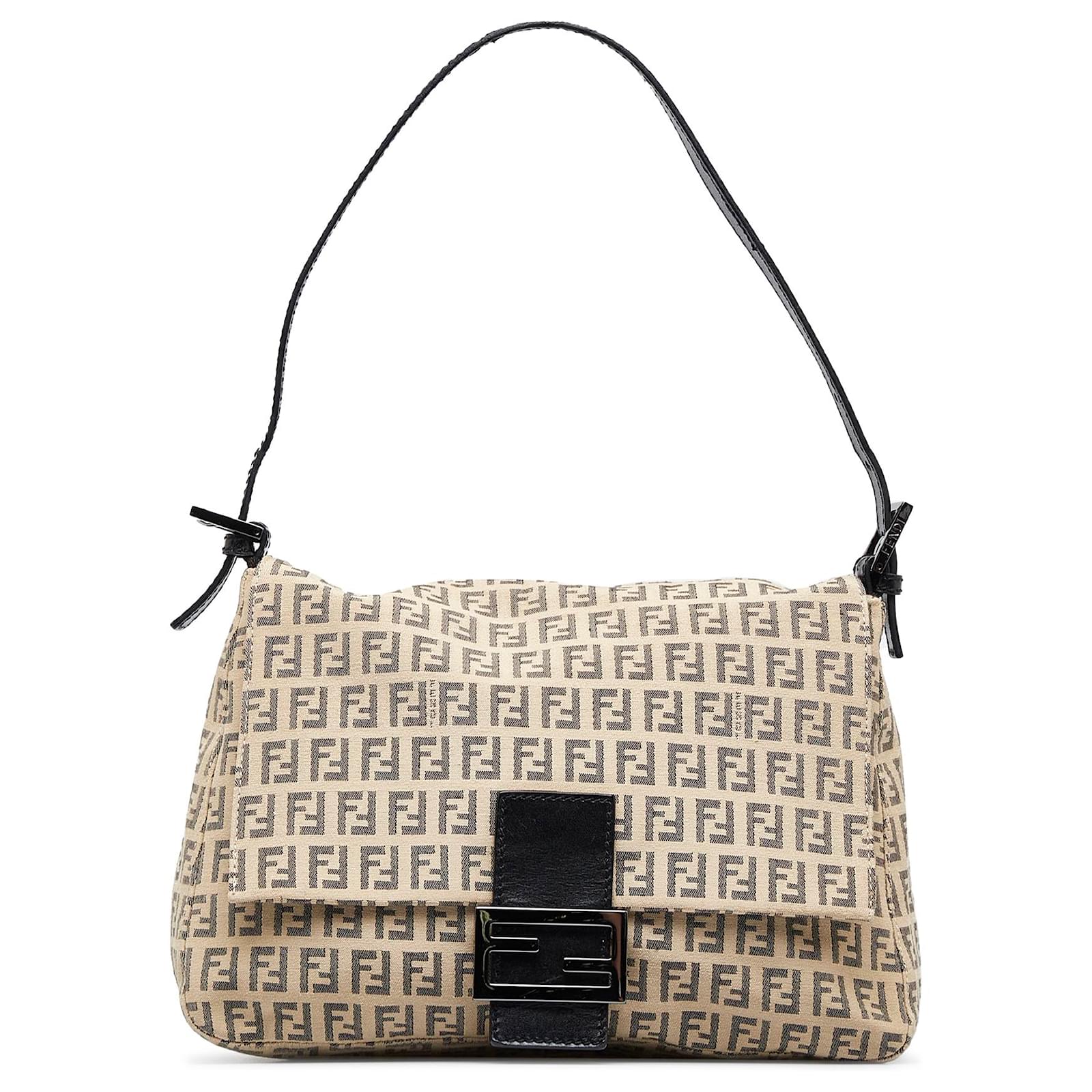 Fendi Brown Zucchino Mamma Forever Beige Leather Cloth Pony-style