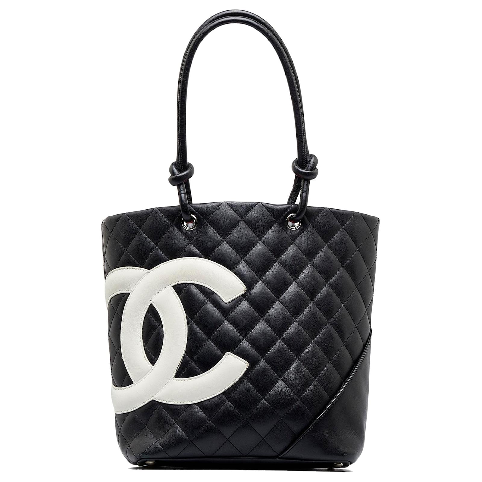 Pre-owned Chanel Beige/black Quilted Leather Large Ligne Cambon Tote
