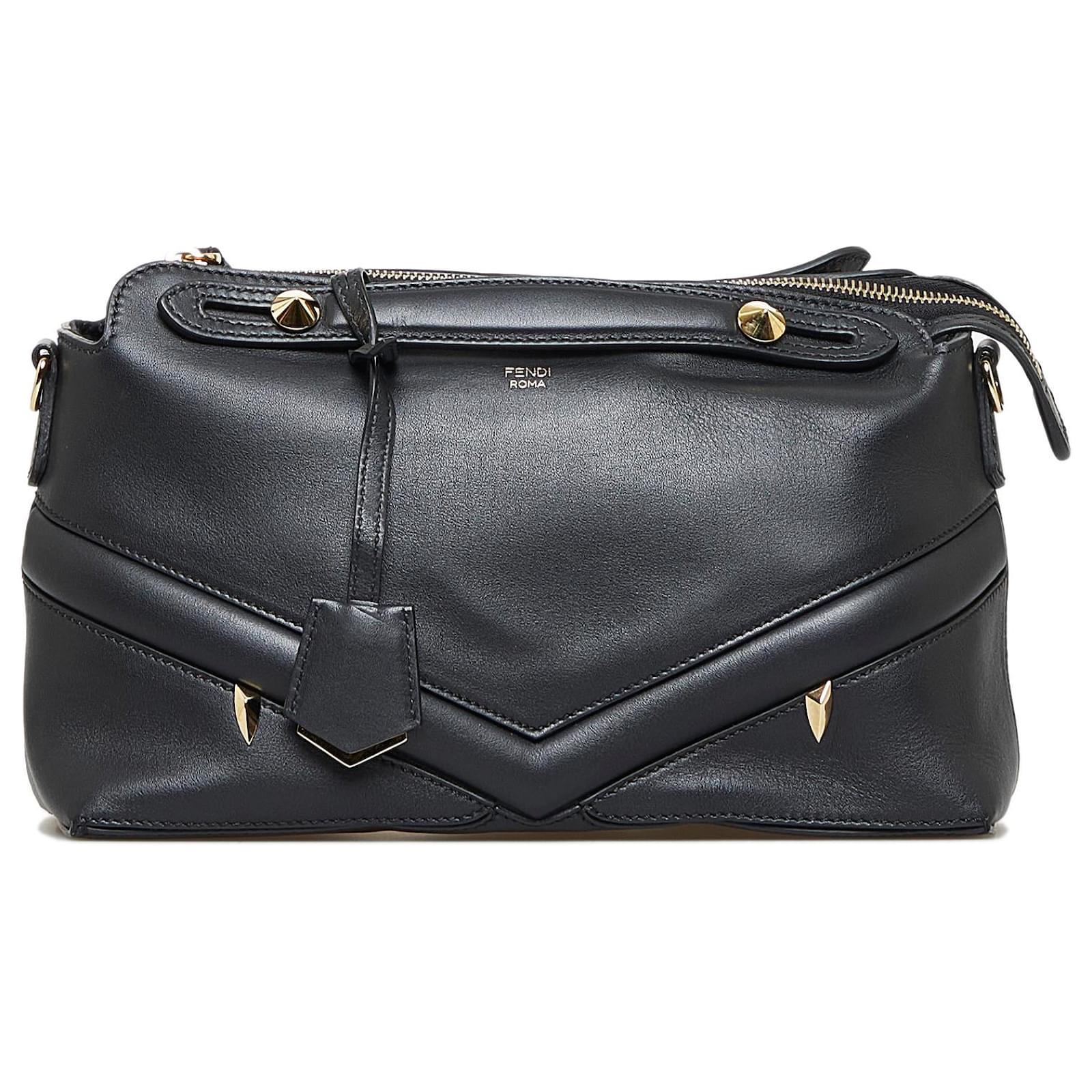 Fendi Mini By The Way Boston Bag In ROMA Logo Calf Leather Black/White