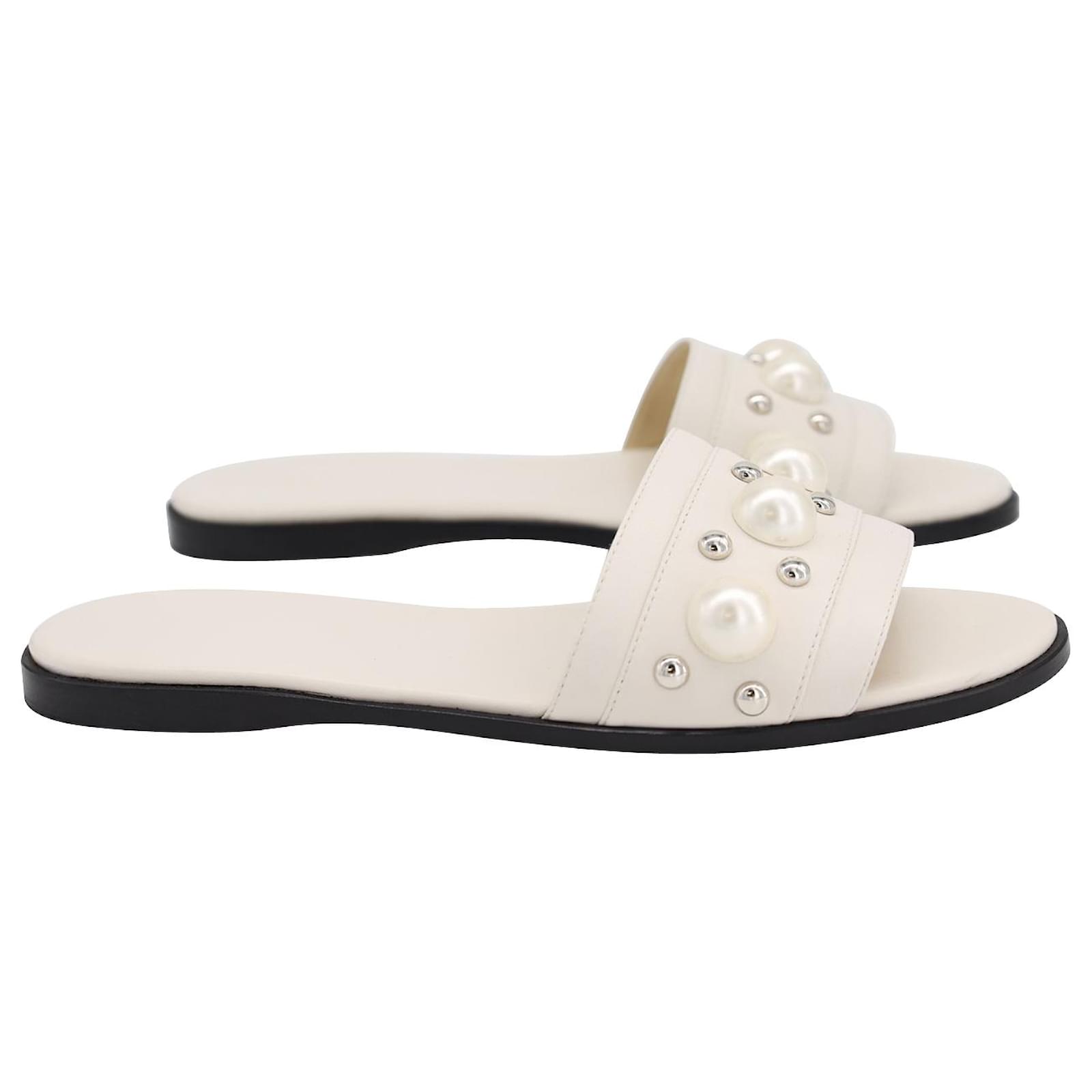 Jimmy Choo Claquettes Orn es Minea en Cuir Blanc cru ref.953804