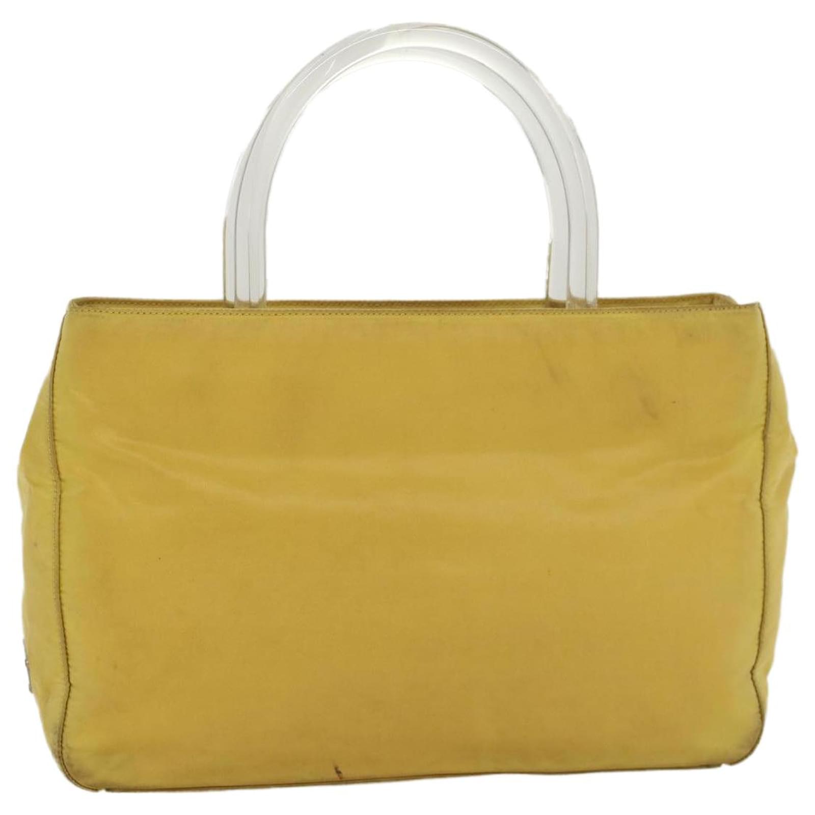 PRADA Hand Bag Nylon Yellow Auth bs5815