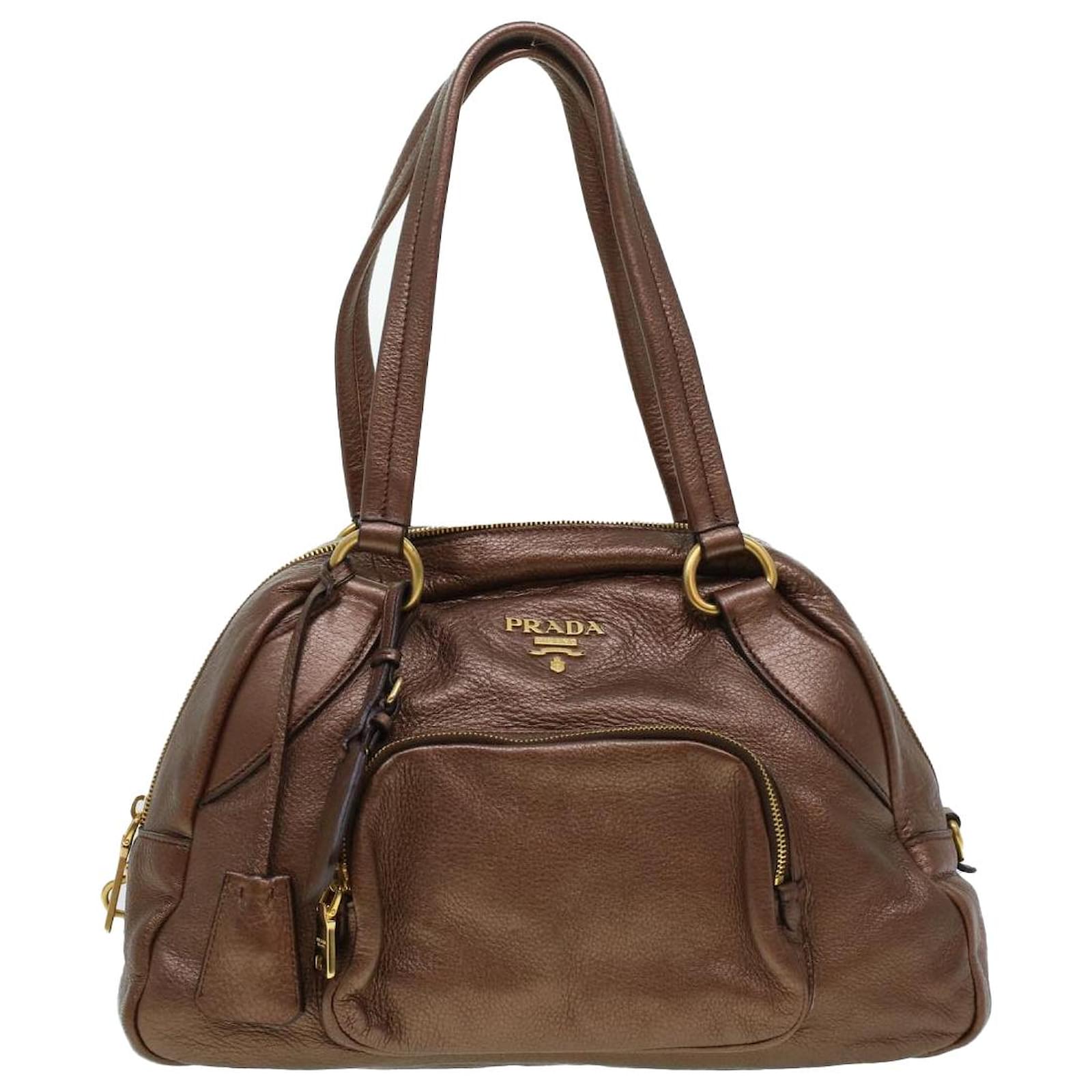 Prada Pebbled Leather Shoulder Bag Brown