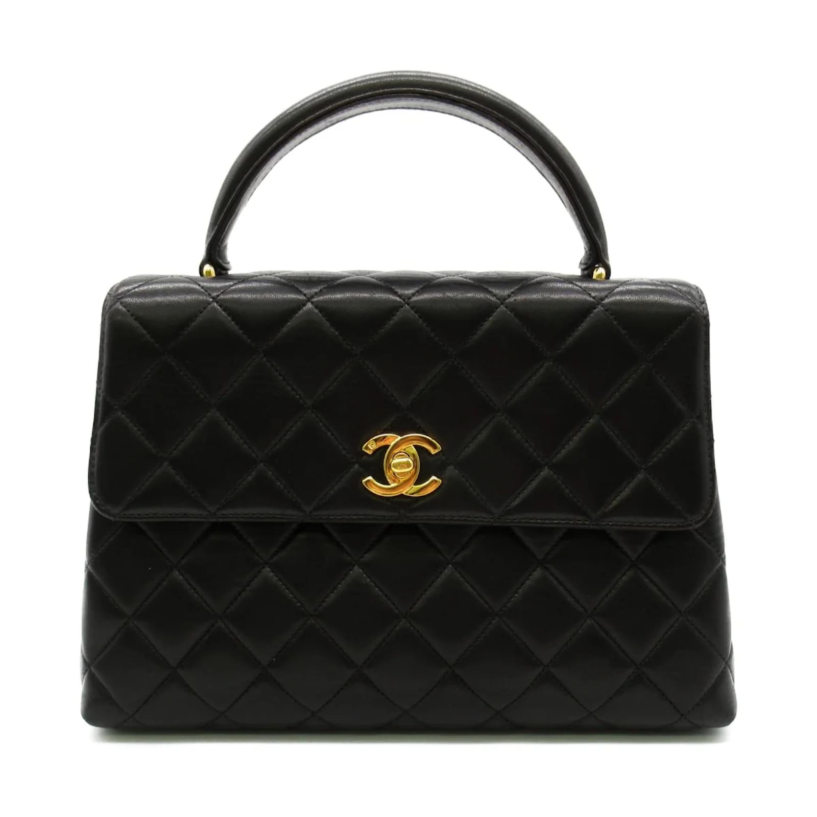 Chanel Vintage Quilted Kelly Top Handle Bag Lambskin Black Small Bag 
