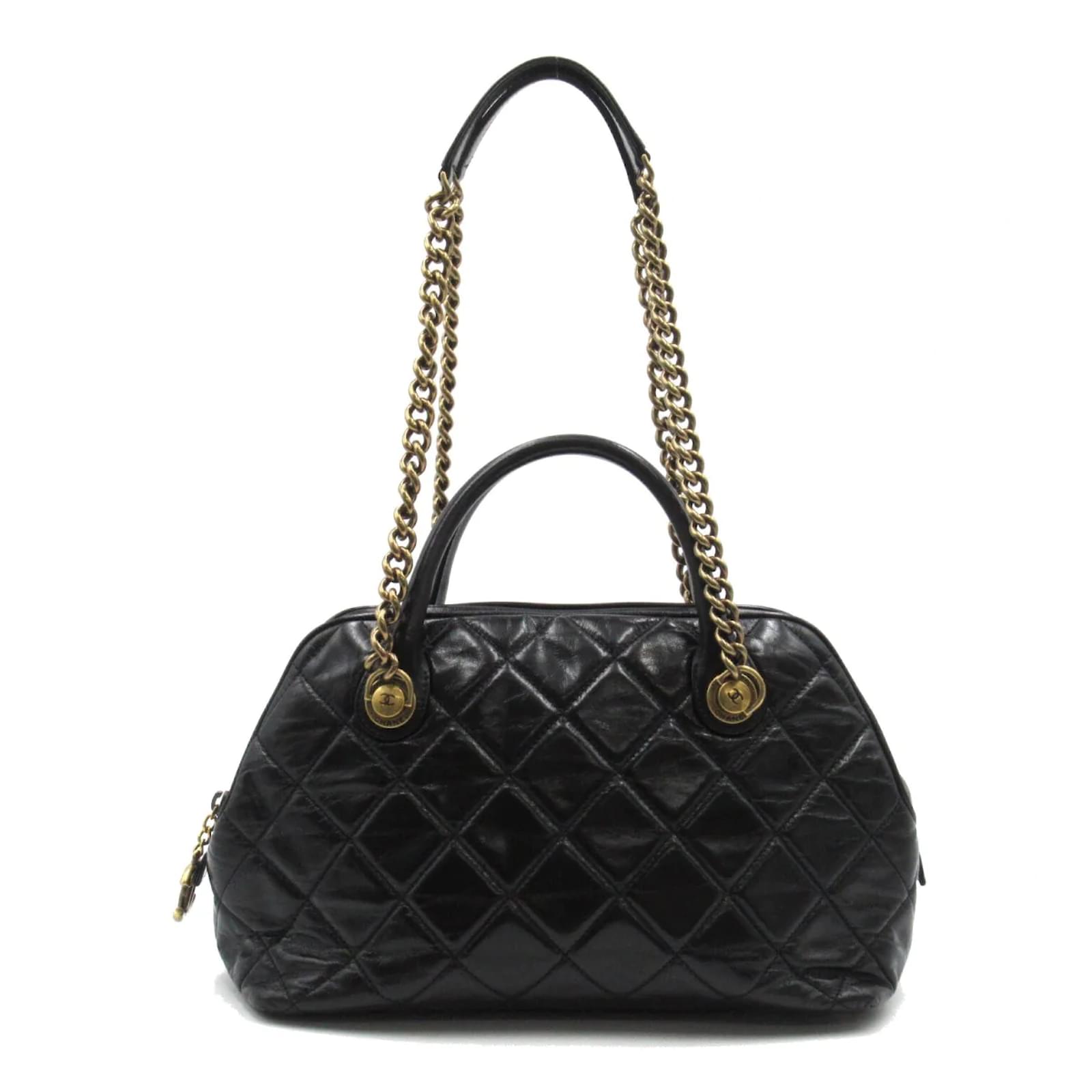 Buy CHANEL BOWLING BAG Black Quilted Grained Leather Authenticity Online in  India 