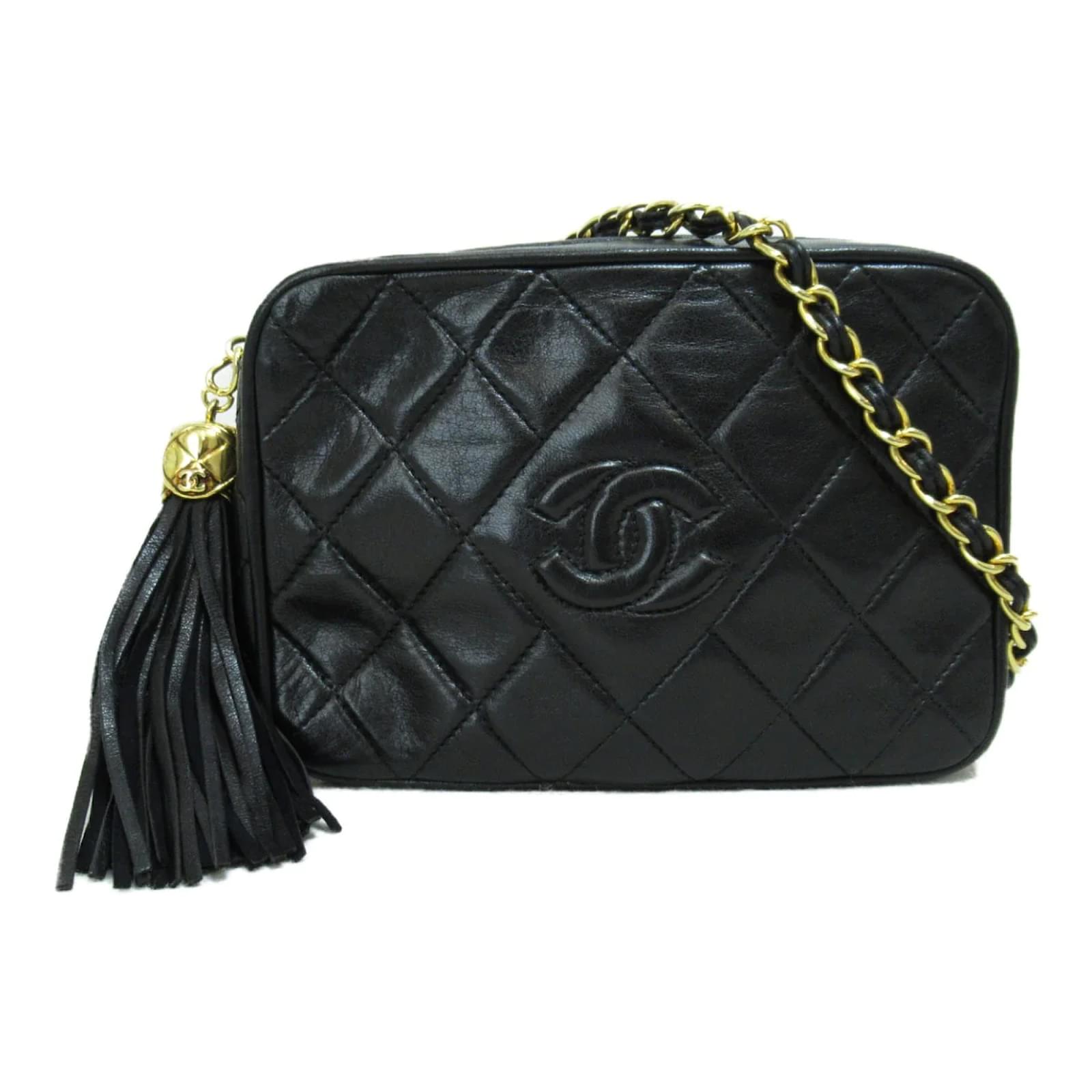 Chanel CC Quilted Leather Camera Bag Black Ponystyle calfskin ref