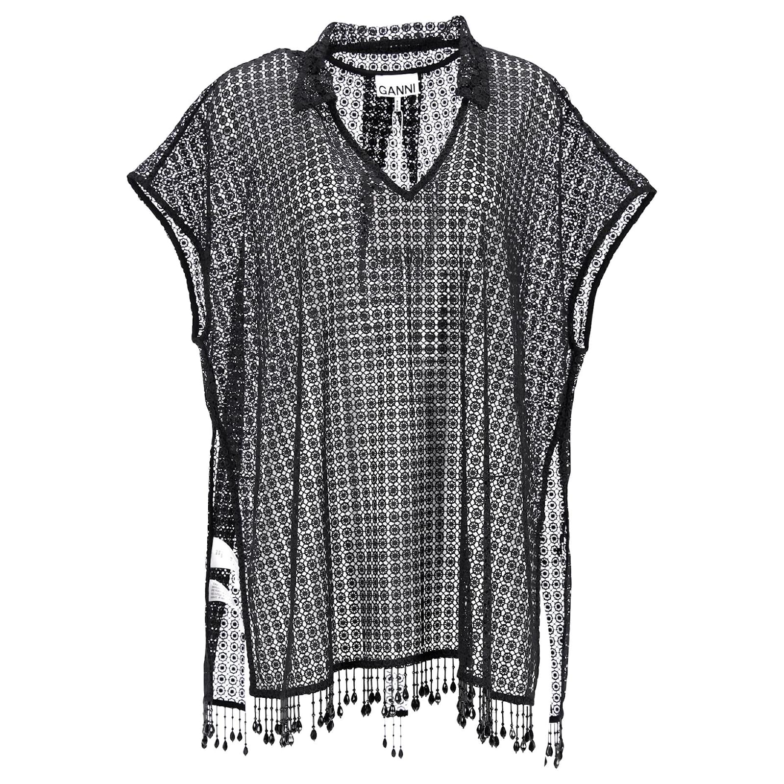 Ganni Crochet Beaded Beach Dress in Black Polyester ref.955762 - Joli Closet Ganni Crochet Beaded Beach Dress in Black Polyester ref.955762 - Joli Closet