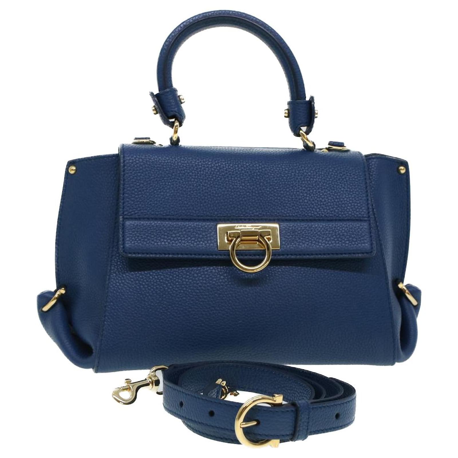 Salvatore Ferragamo ネイビー ハンドバッグ Salvatore Ferragamo Sofia Hand Bag Leather 2way Blue FZ-21 F628