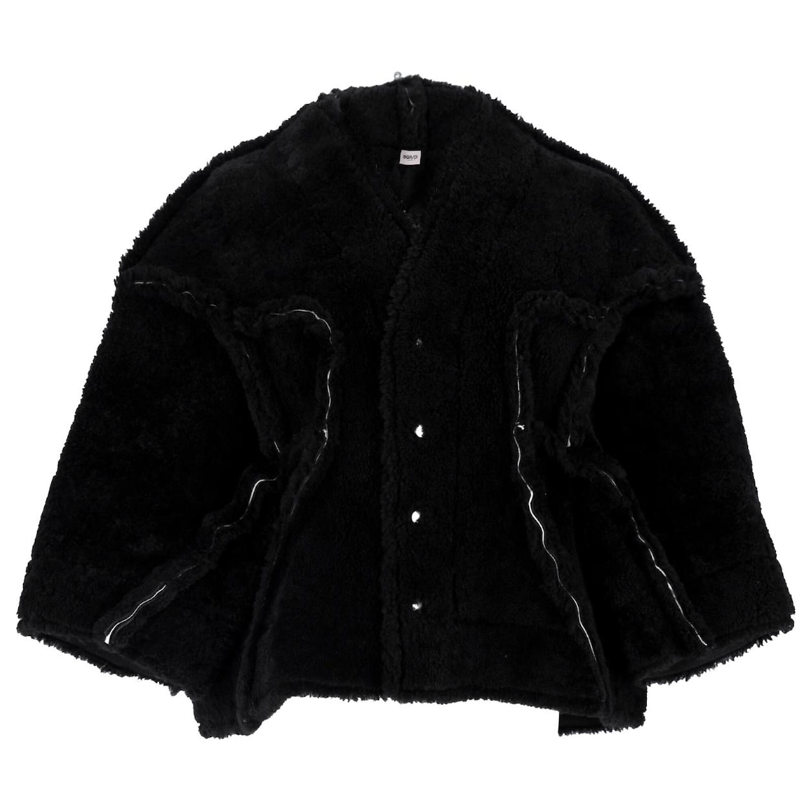 リックオウエンス　LEGASPI 黒 ジャケット Rick Owens Legaspi Cropped Jacket in Black Shearling Fur ref