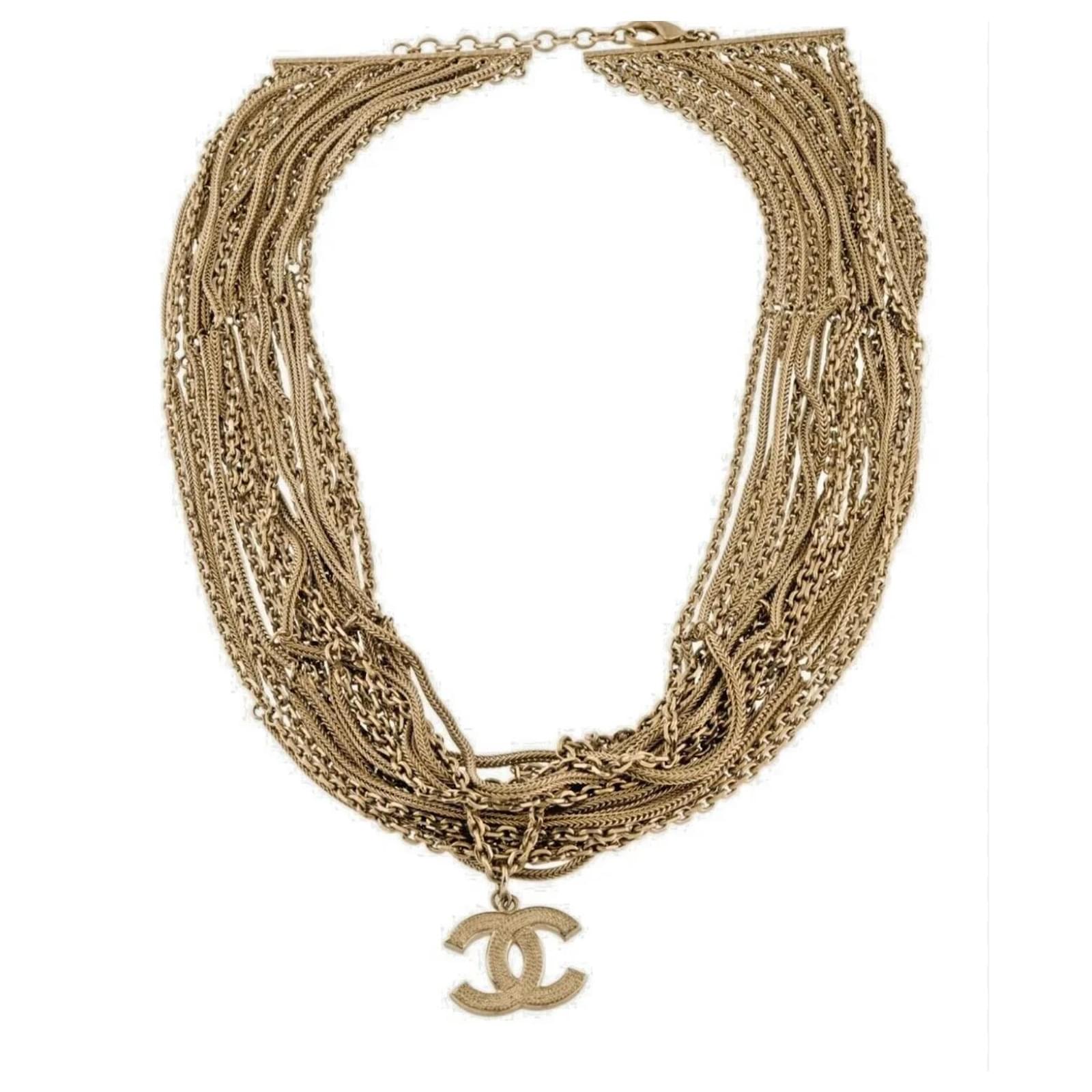 CHANEL, Jewelry, Chanel Lambskin Crystal Double Cc Chainlink Choker  Necklace