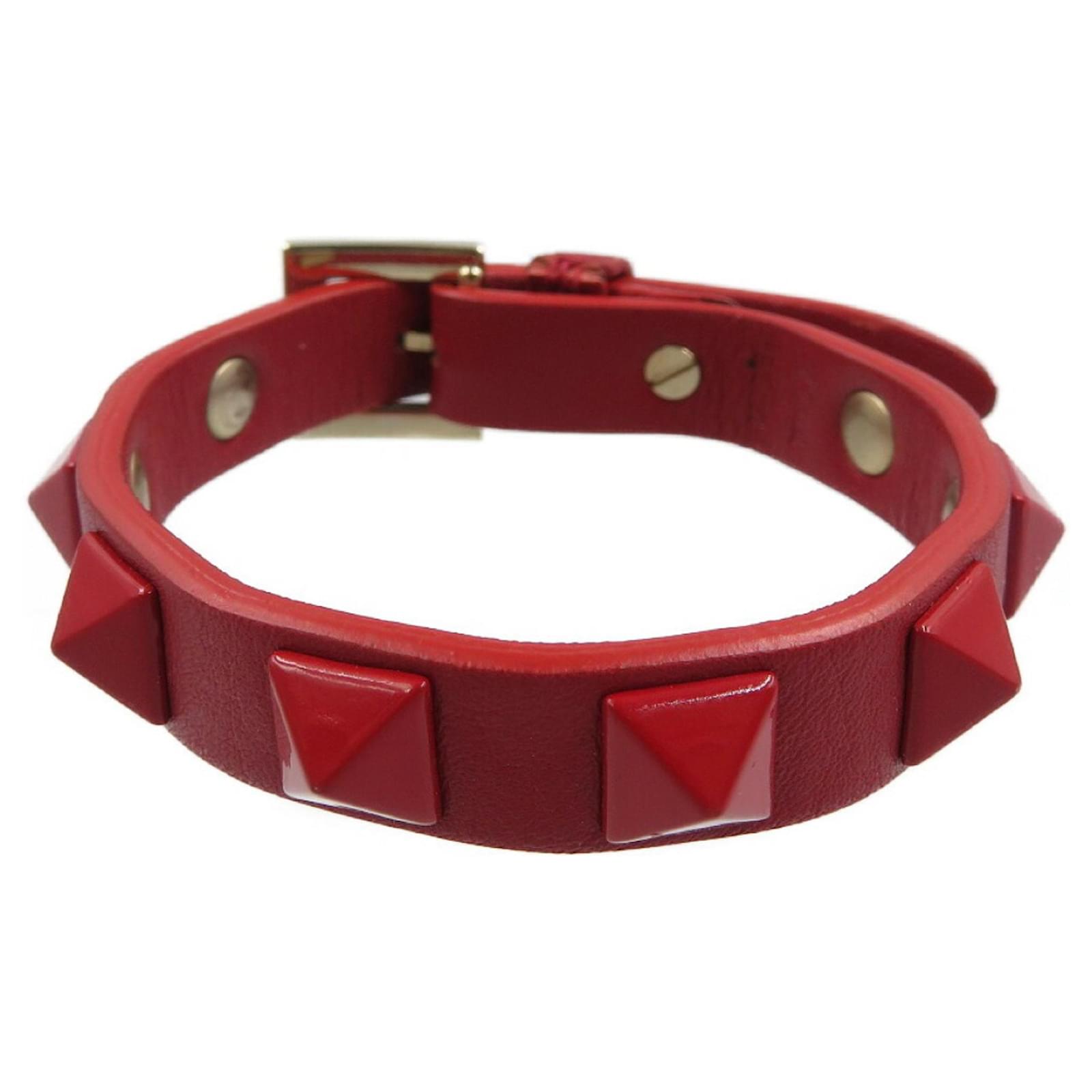 VALENTINO GARAVANI: Rockstud leather bracelet - Red