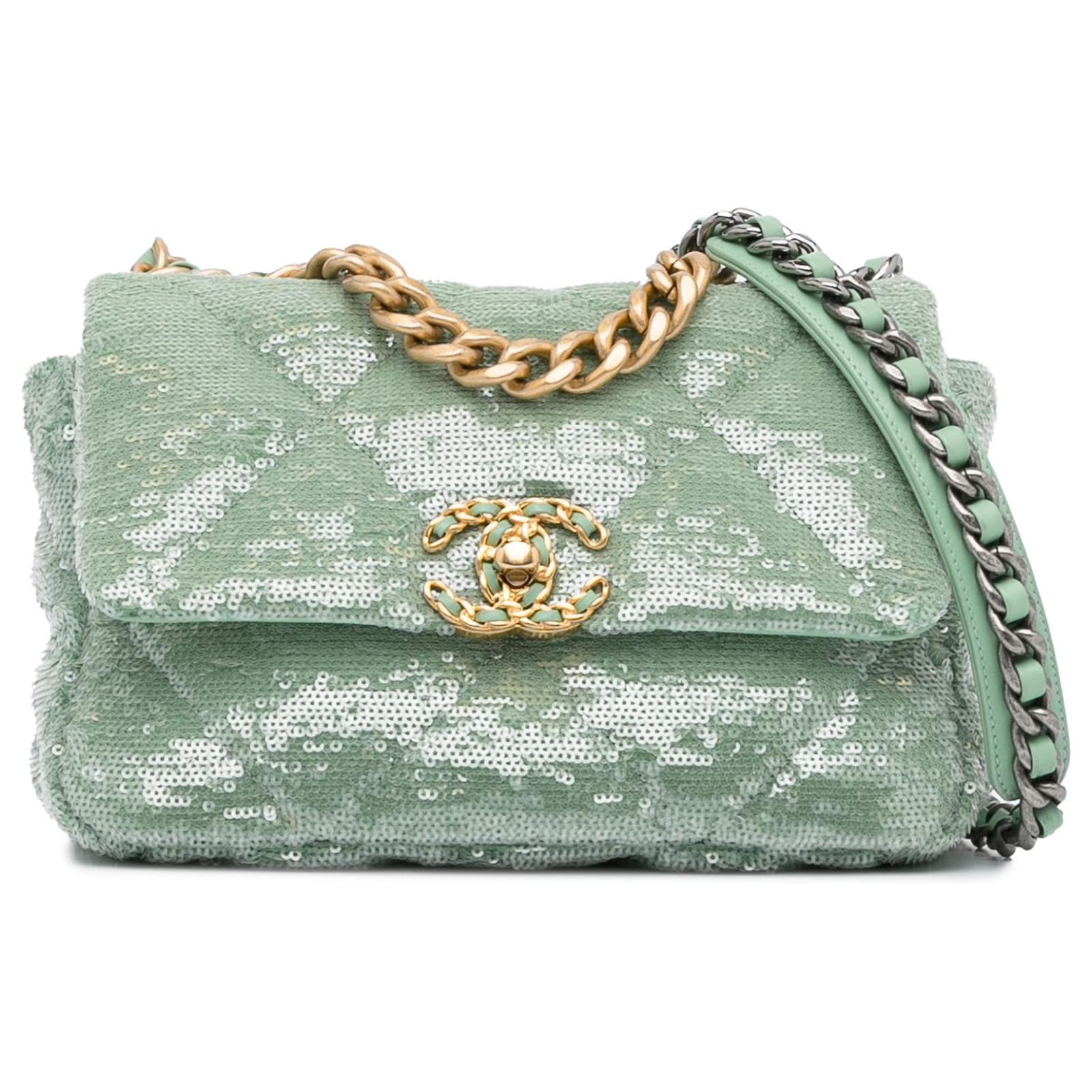 Chanel green 19 Sequin Flap Bag Light green Plastic Resin ref