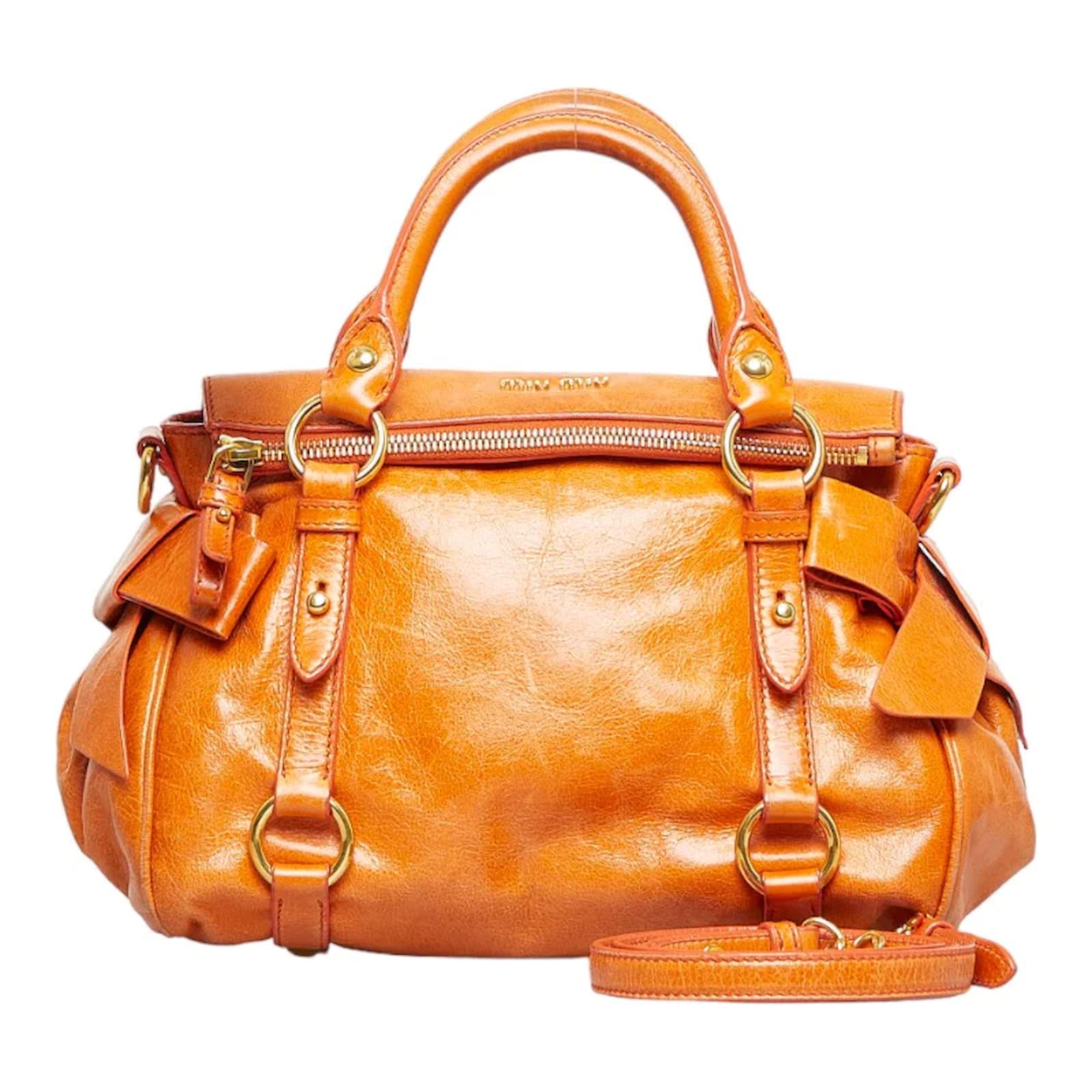 Miu Miu Leather Handbag Orange Pony-style calfskin ref.957365 - Joli Closet