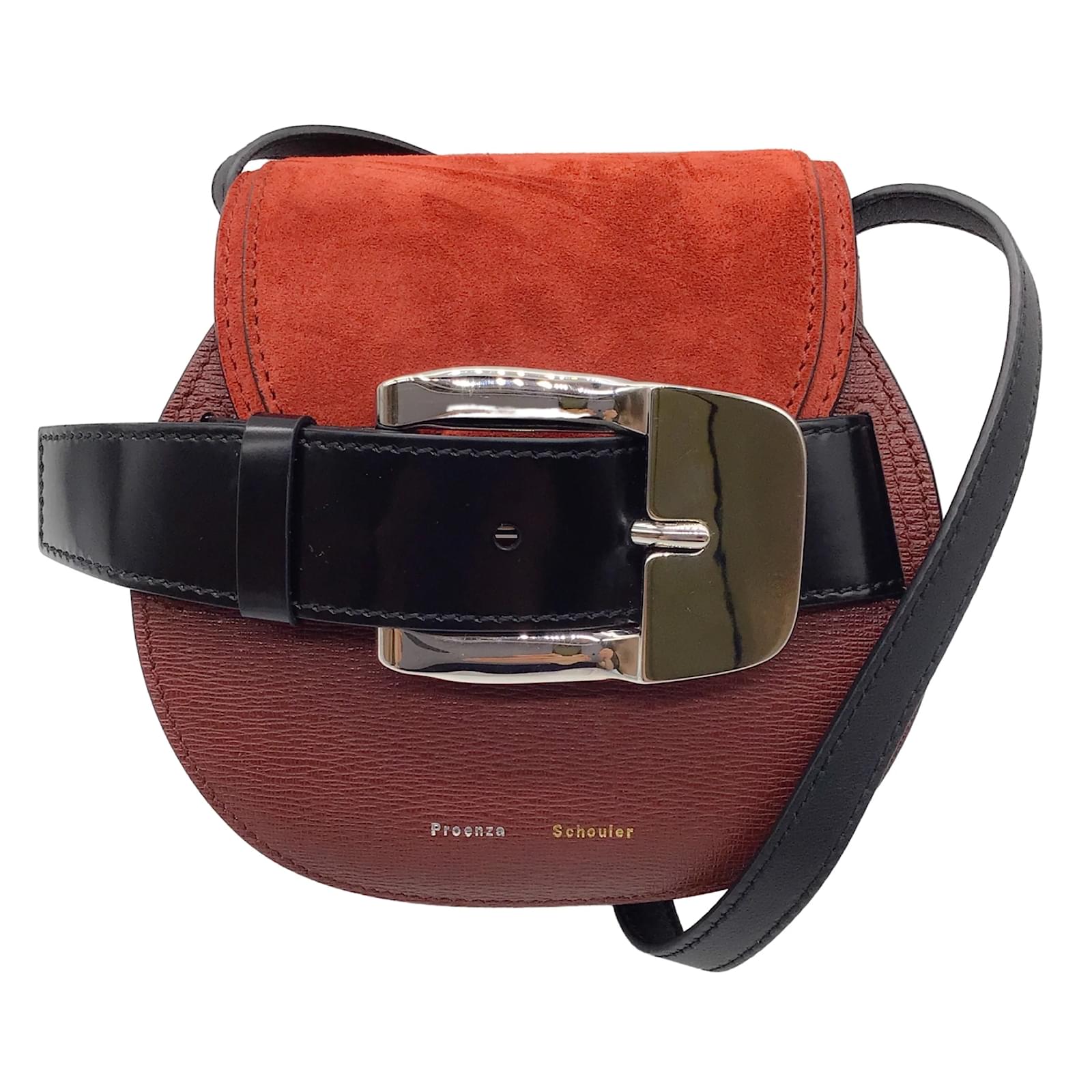 Proenza Schouler Burgundy Russet calf leather Leather and Suede Buckle Mini Crossbody Bag