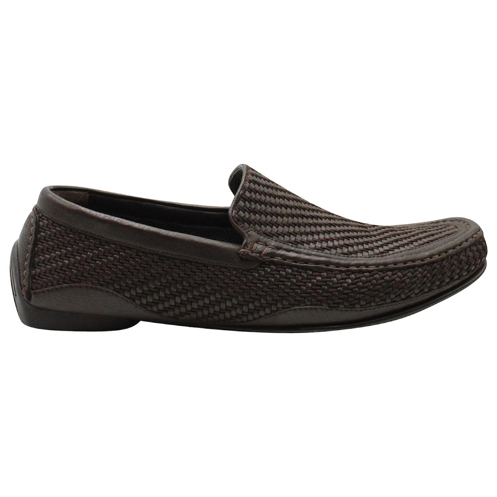 Mocassini Slip On Intrecciati Giorgio Armani in Pelle Marrone ref.957756 Joli Closet