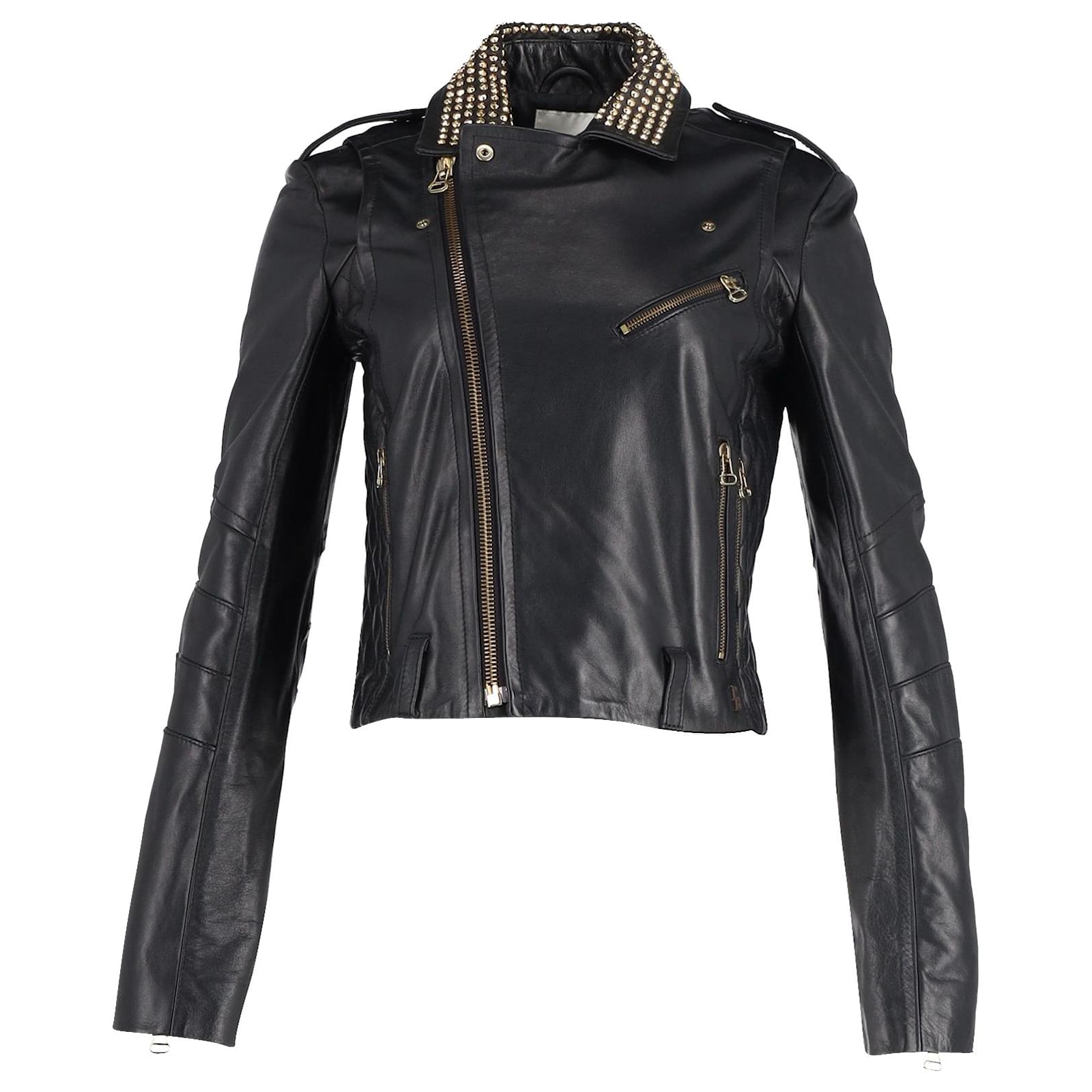 Pierre Balmain Studded Zip Biker Jacket in Black Leather ref.957919 - Joli