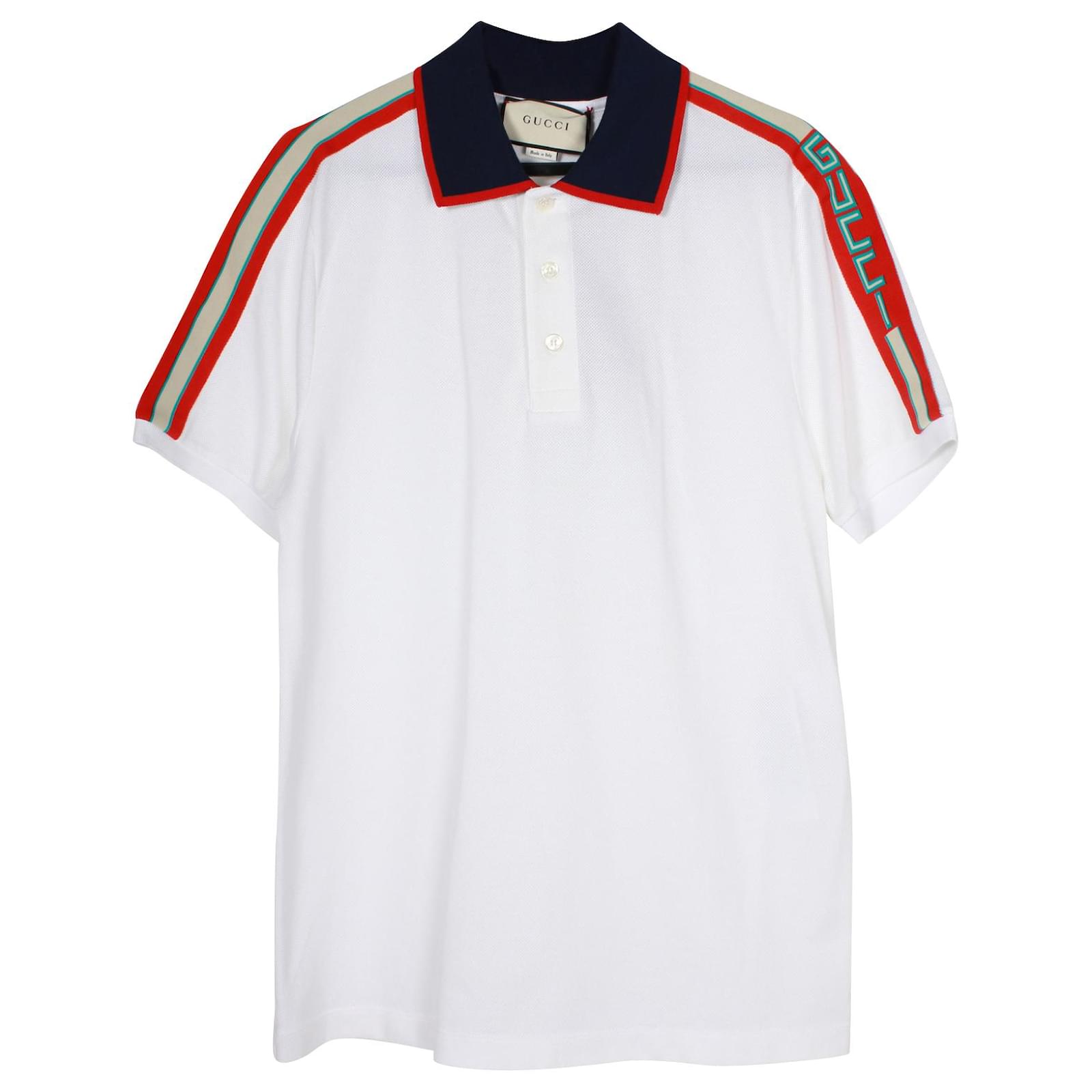 Gucci Polo with Logo Stripe in White Cotton ref.958017 - Joli Closet