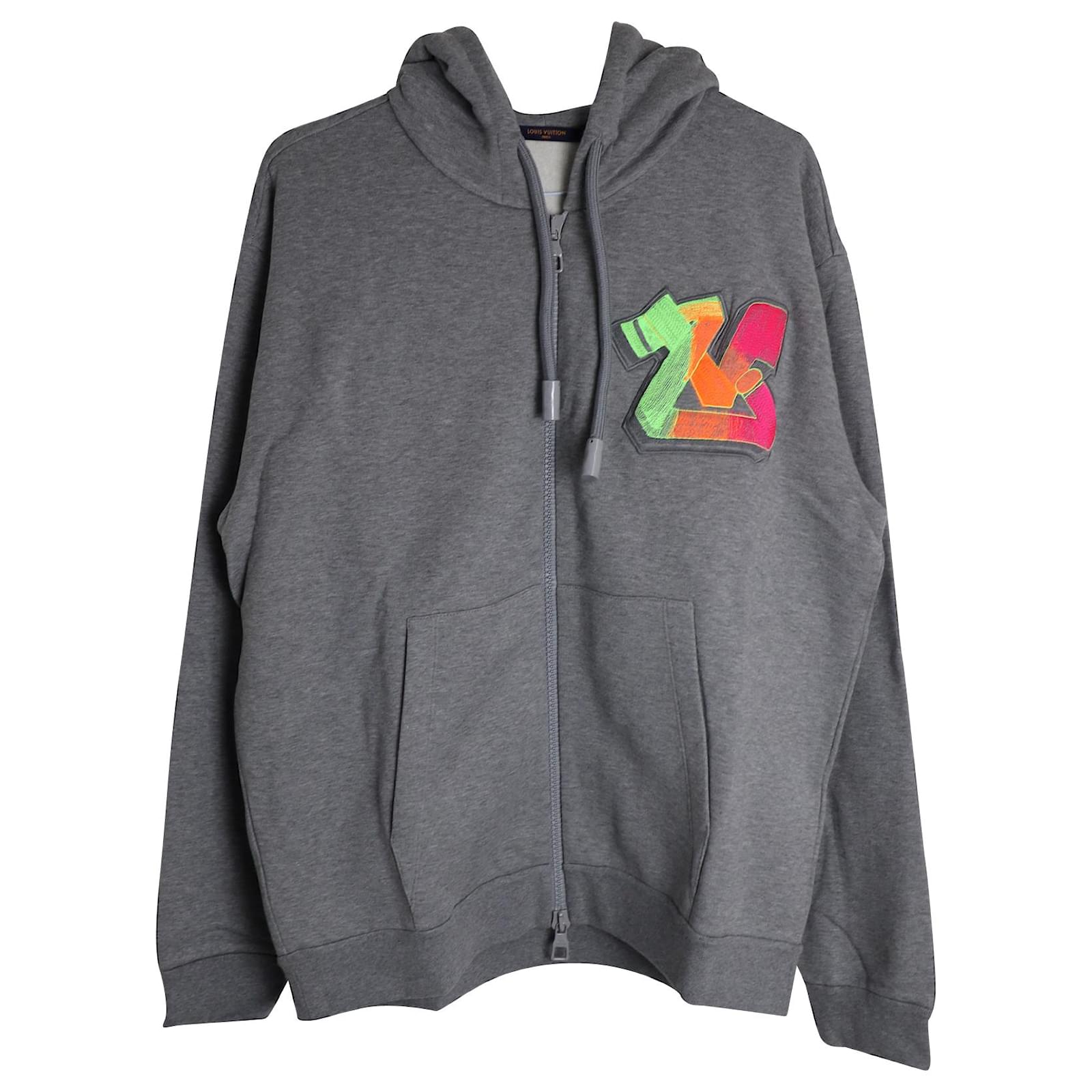 Louis Vuitton 3D LV Graffiti Embroidered Zipped Hoodie in Grey
