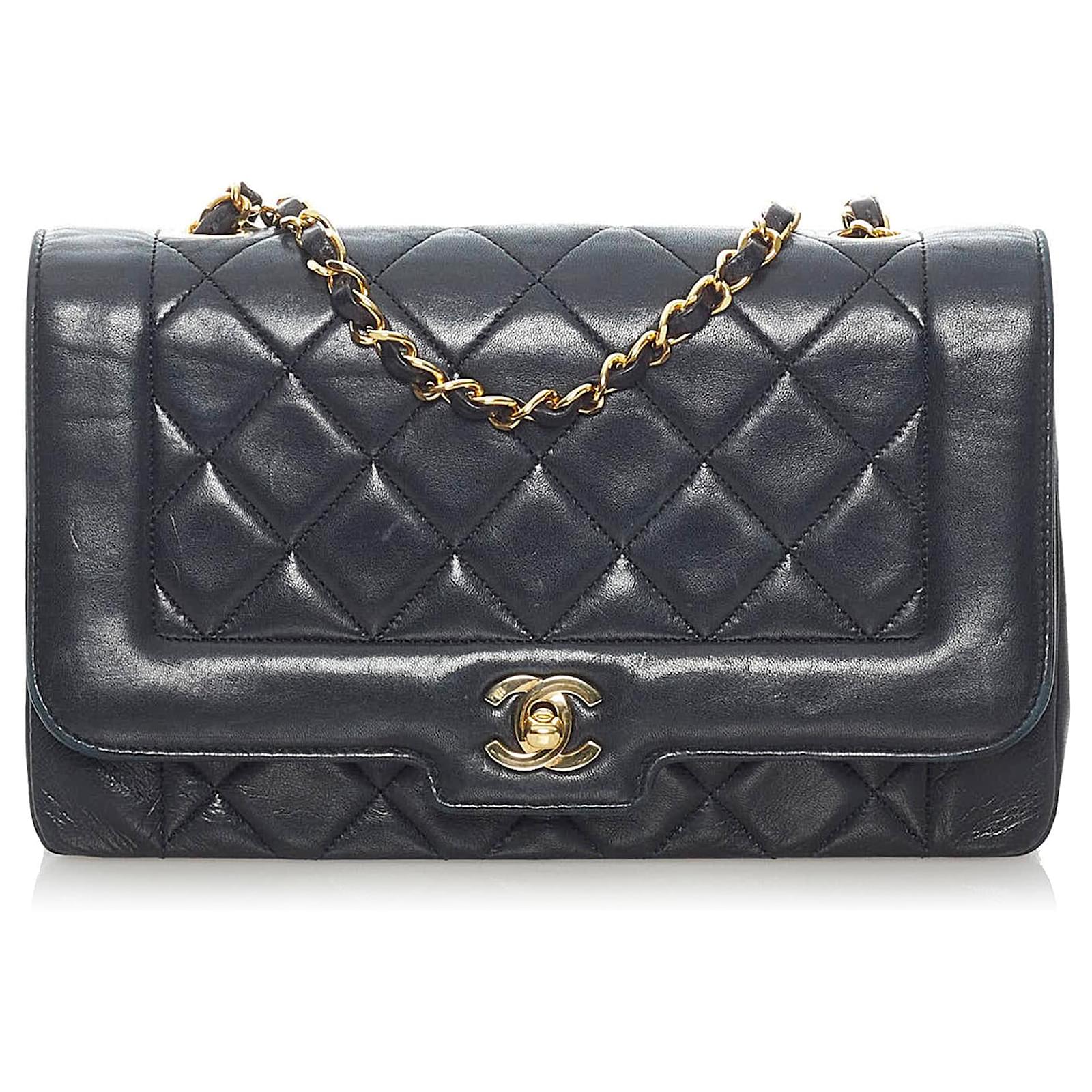 Chanel Vintage small Diana bag black lambskin gold