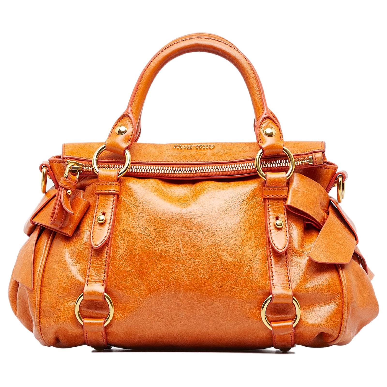 00’s miumiu bag Vitello Lux Lock オレンジ Miu Miu Orange Vitello Lux Bow Satchel Leather Pony-style calfskin