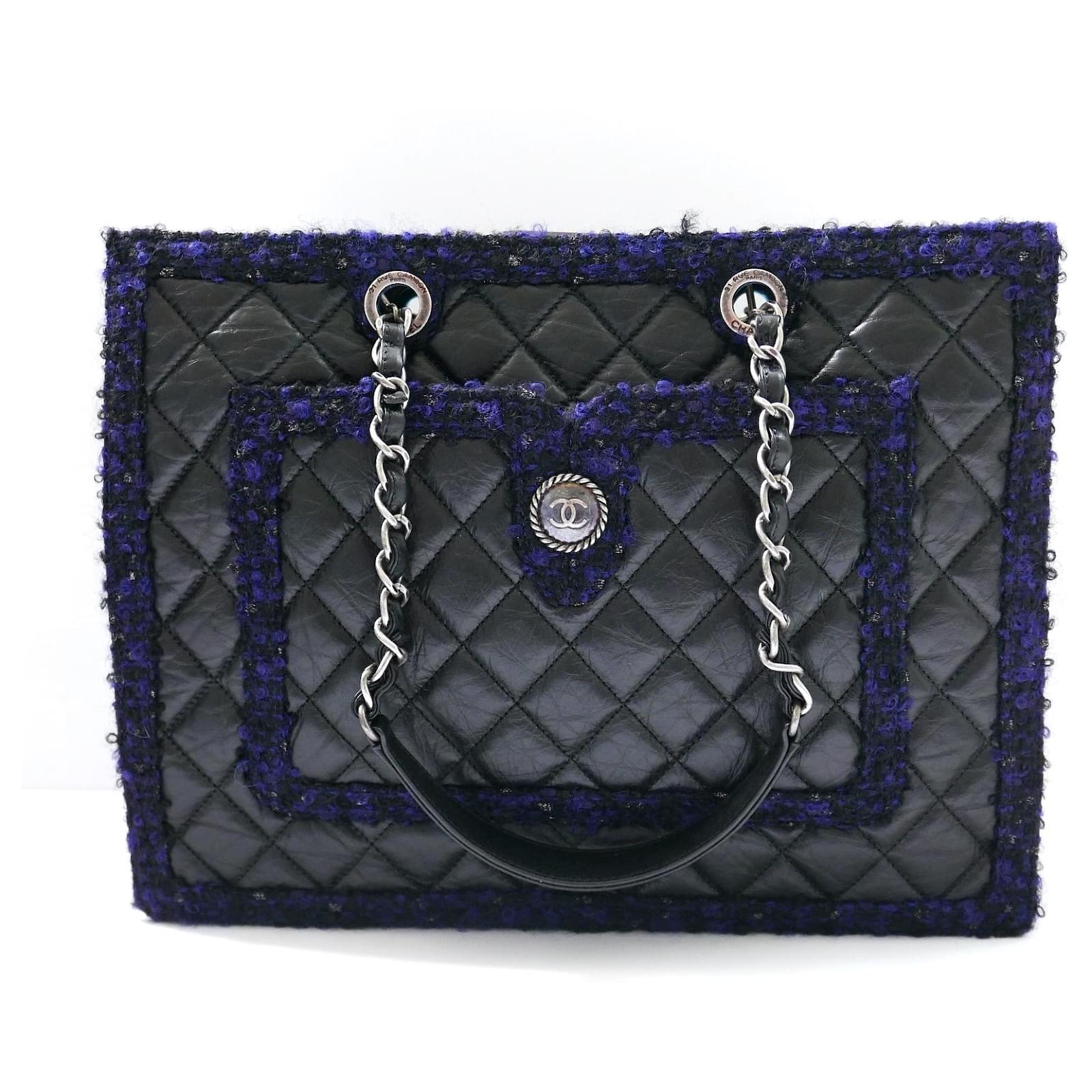 Chanel 2015 Quilted calf leather & Tweed Grand Shopping Tote Bag