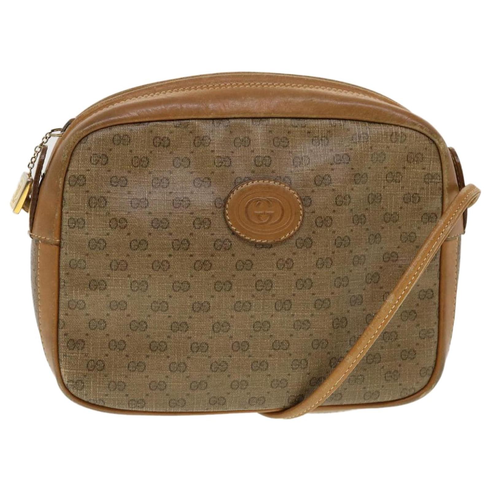 Gucci Vintage Beige Tan Micro GG Logo Monogram Canvas Leather