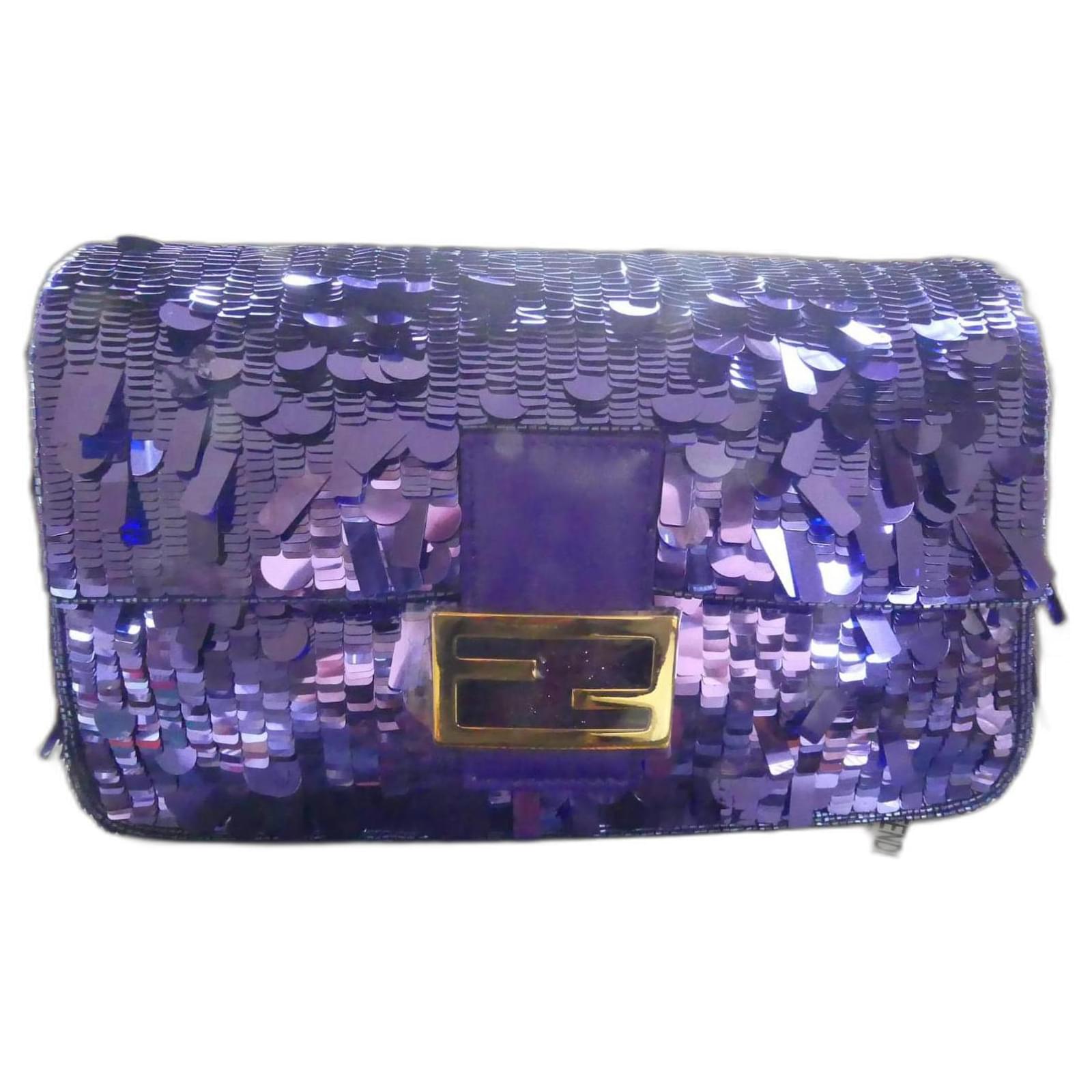 Fendi Sequin and Leather Baguette Mini Purple in Polyester with