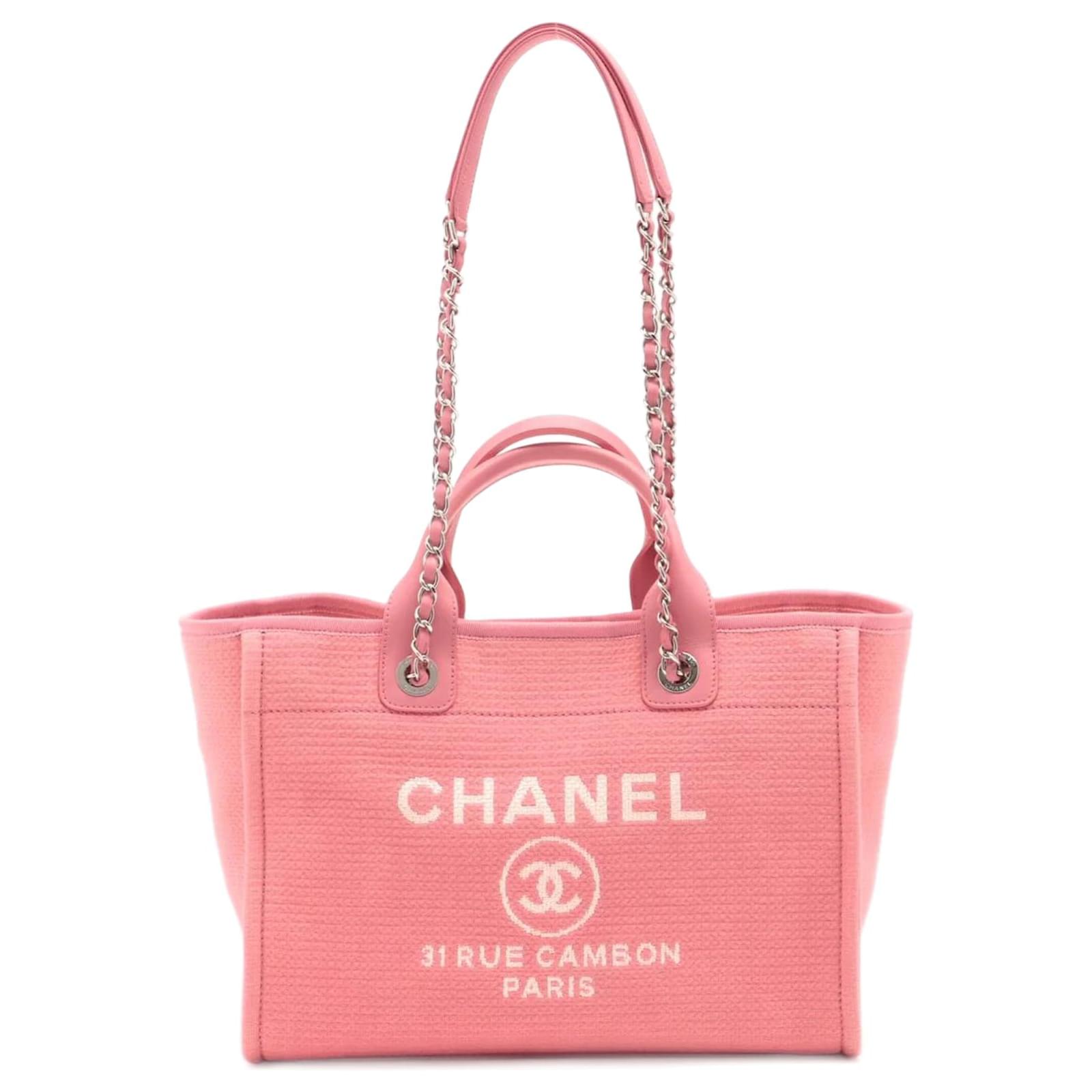 Handbags Chanel Deauville mm Canvas & Leather 2way Pink Silver