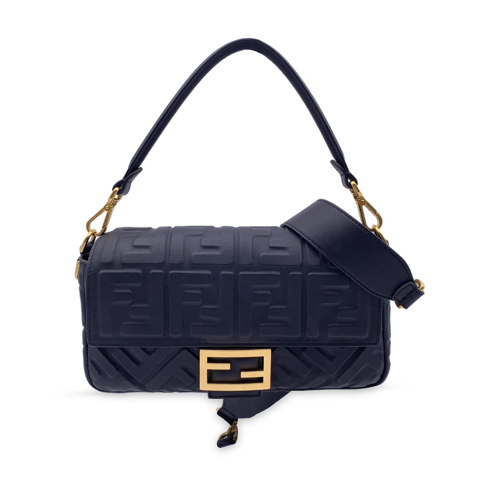 FENDI: leather bag with embossed all over FF logo - Black