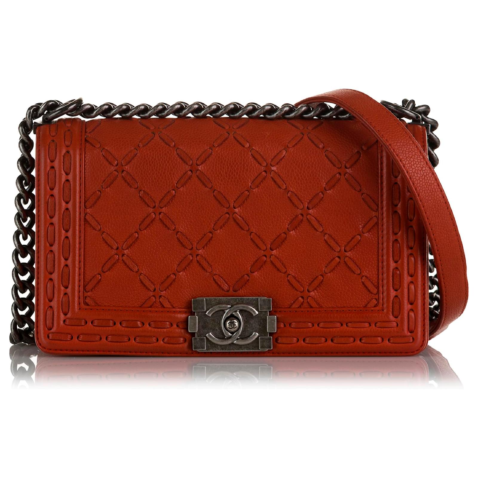 Chanel Red Medium Boy Large Stitch Crossbody Bag