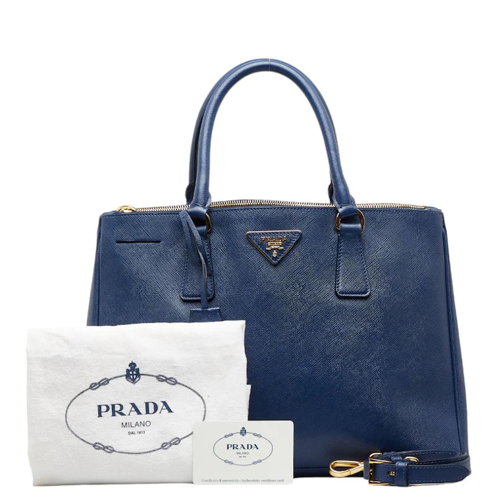 Prada Saffiano Galleria lined Zip Handbag Blue Pony-style calfskin